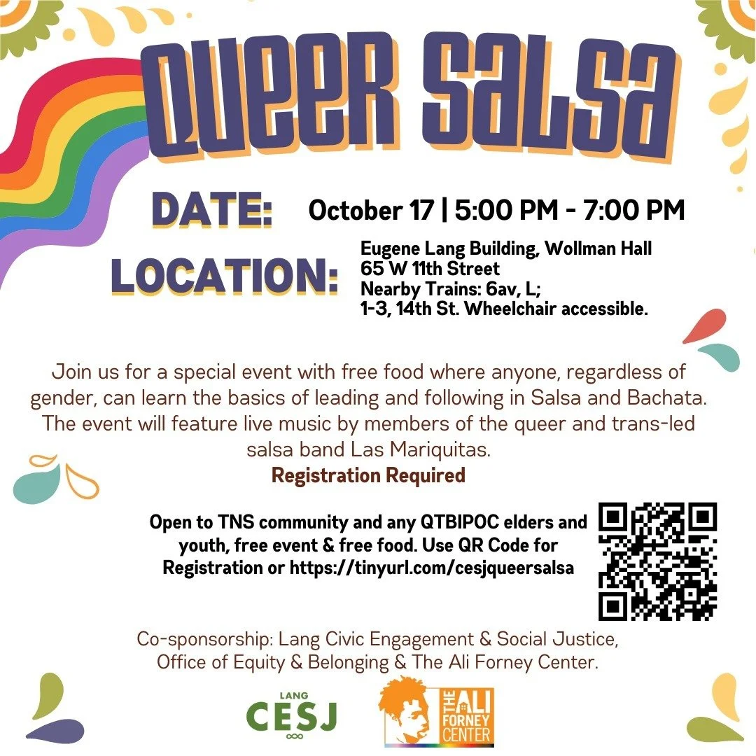 Join us for a special event with free food where anyone, regardless of gender, can learn the basics of leading and following in Salsa and Bachata. The event will feature live music by members of the queer and trans-led salsa band Las Mariquitas.
Open