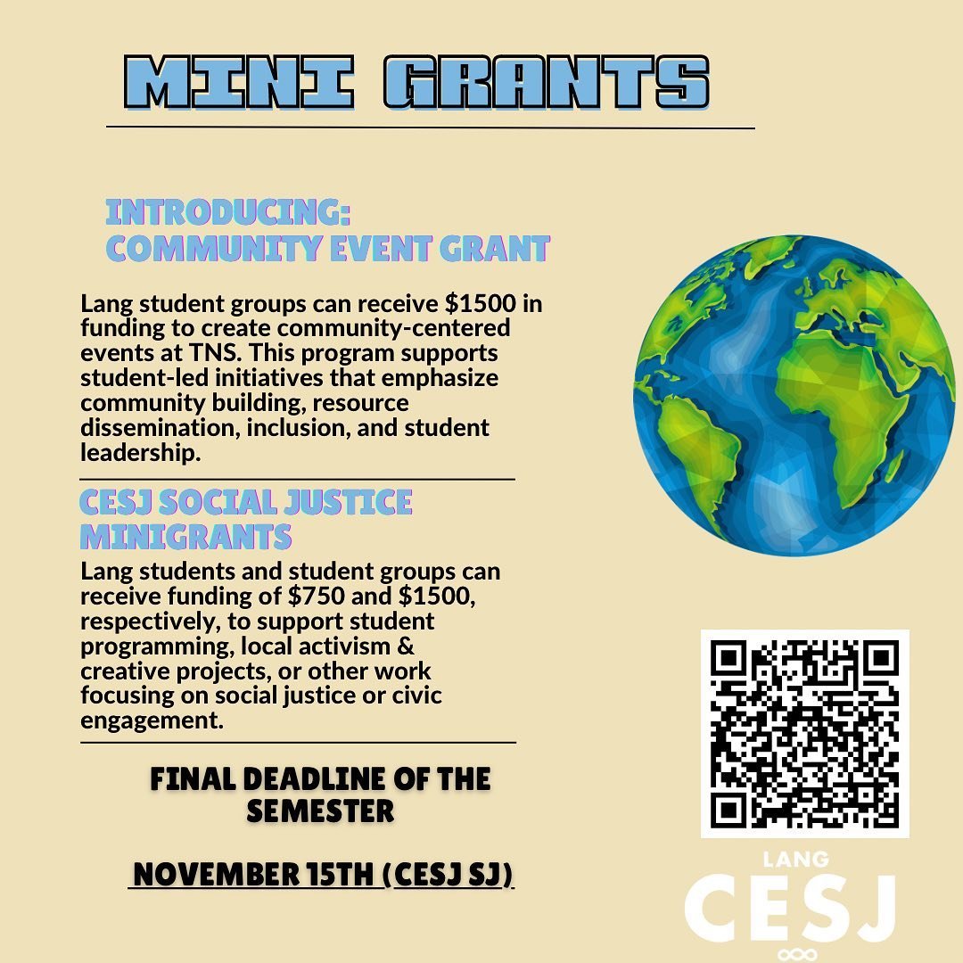 FINAL MINIGRANT DEADLINE IS THIS FRIDAY, NOV. 15th! Apply for the Social Justice minigrant at https://form.jotform.com/newschool/engaged-learning-opportunities