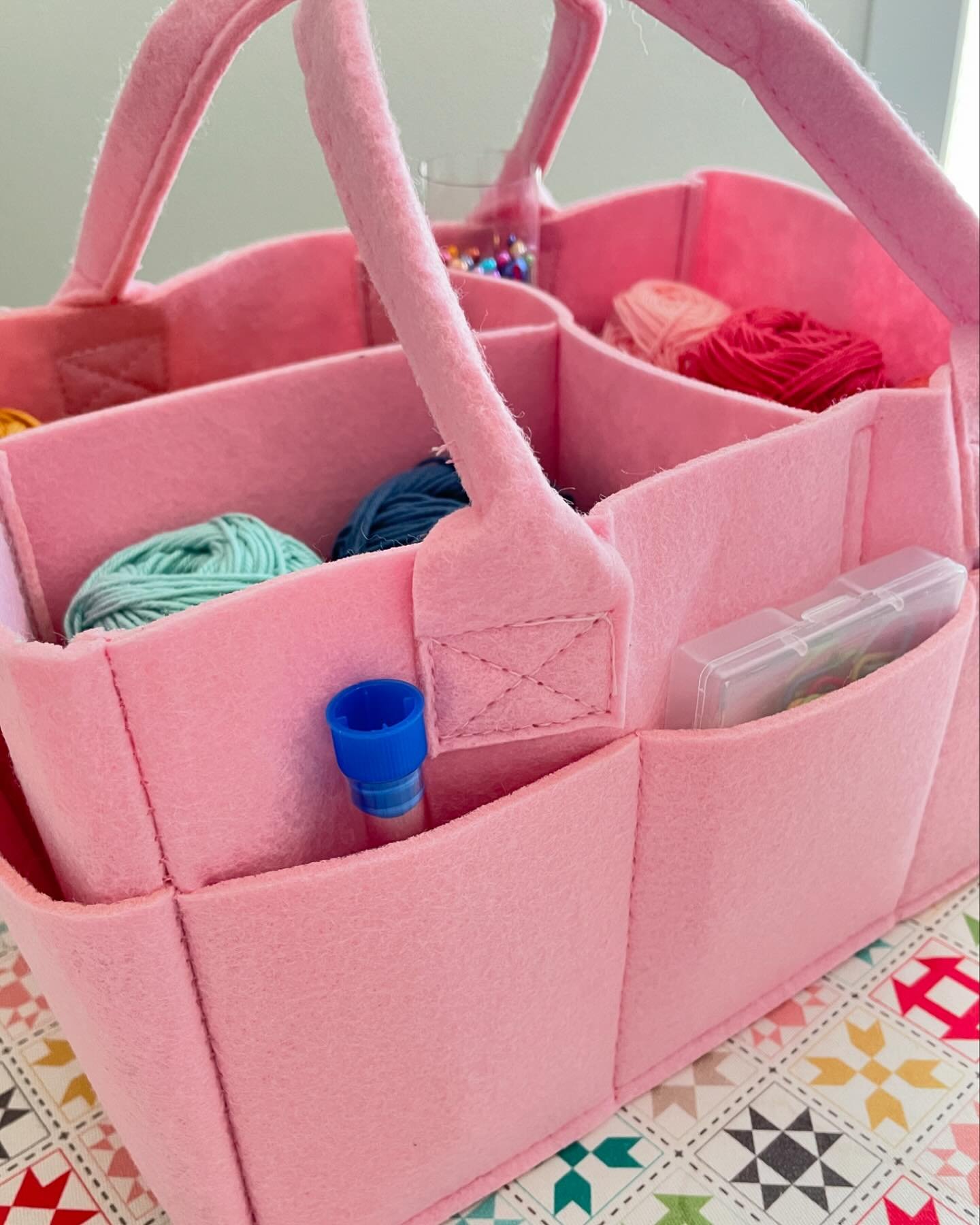 I&rsquo;m ready for my next crochet project! 

Loving this super cute pink collapsible caddy I got to hold my super fun @beelori1 chunky thread, and my other crochet supplies. The caddy is the perfect size! 

As soon as my hand/wrist is ready after c
