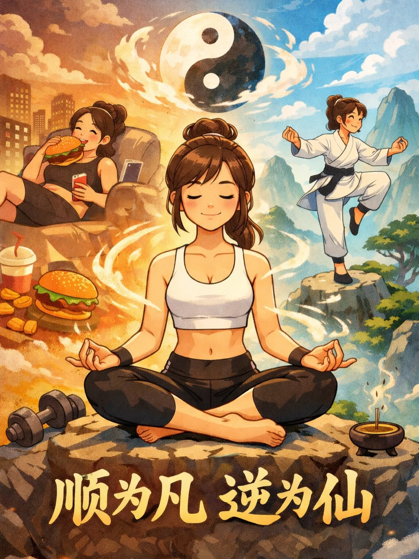 人性，总是喜欢顺着来。
想吃就吃，想躺就躺，累了就放纵。

所以多数人会越来越重、越来越疲惫、越来越混乱。

减肥就是这样。
当你开始克制饮食、开始运动、开始练功、开始管理自己的身体
其实就是在做一件事：逆着惯性走。

修行也是一样。
当情绪要爆发时，你选择觉察；
当身体想松垮时，你选择练功；
当心想逃避时，你选择面对。

这一切，都是在逆人性而行。

所以古人说：
顺为凡，逆为仙。

顺着惯性走，很容易。
逆着惯性走，才会改变命运。

减肥如此。
觉醒，更是如此。