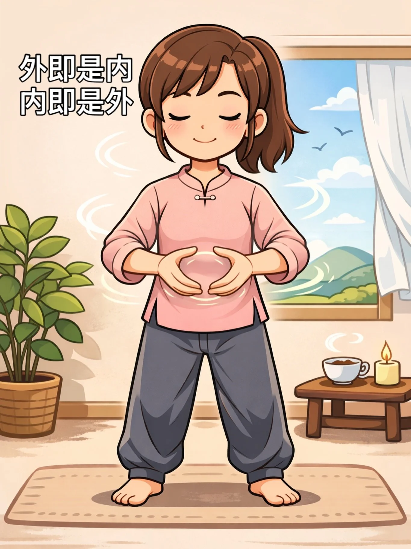 昨天在家里站桩练功。

站到一半时，门外传来隔壁小朋友玩耍打闹的声音。
第一个念头很直接：
&ldquo;怎么这么吵。&rdquo;

脑子里甚至闪过一句：
&ldquo;不能安静一点吗？&rdquo;

很快，我觉察到了这个念头。
于是没有继续跟着念头走，只是轻轻做了几次深呼吸。

慢慢地，我发现一件事，
好像不是小朋友很吵，
而是自己的心有点不安静。

当心静不下来时，
外面的声音就会被放大。

就在那一刻，我很真实地体验到一句话：
【外即是内，内即是外】

当内在慢慢安住下来，
外面的声音