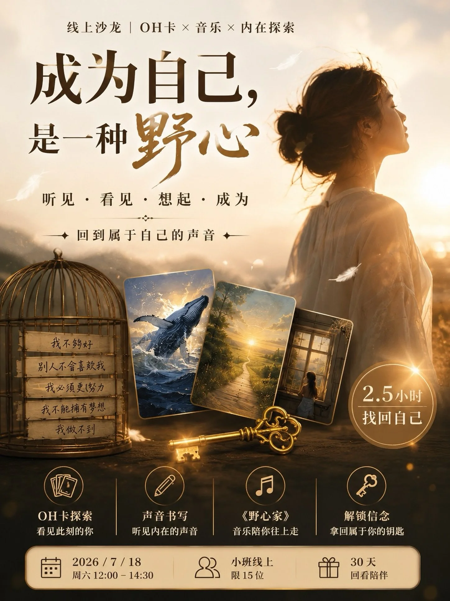 真正的野心，
不是成为别人期待的样子。
而是回应，真正属于自己的声音。

这周将建立活动群组，并提前发放准备材料。
如果你想一起走这段路，欢迎加入我们。

Link in Bio @yunnielifecoaching 

#线上沙龙 #OH卡沙龙 #走心 #野心家 #音乐沙龙