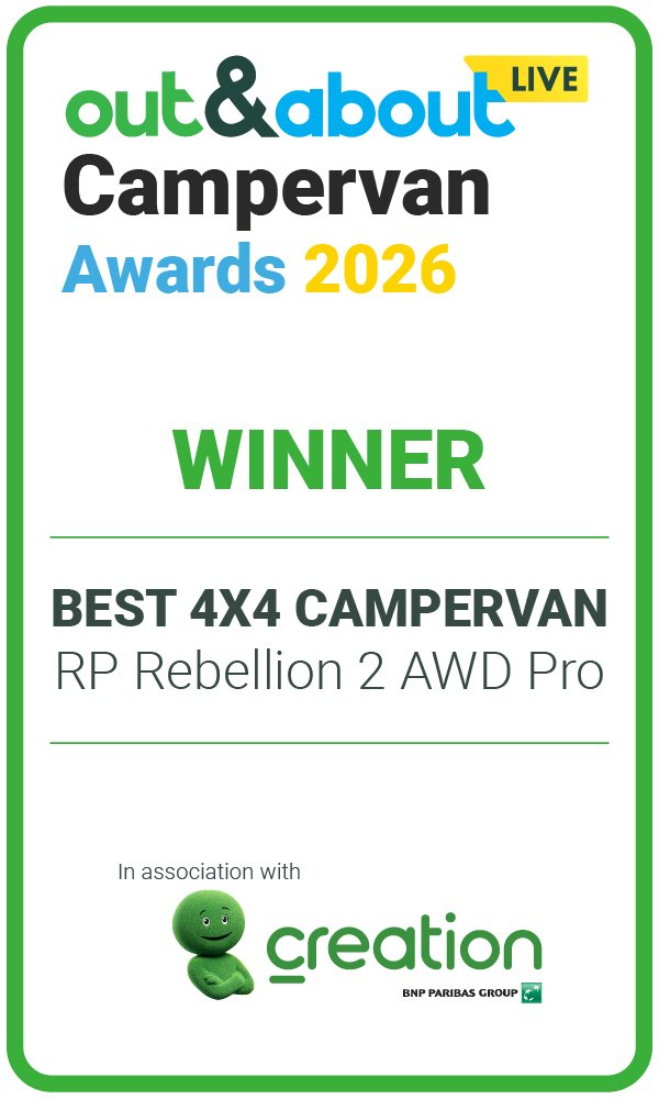 2026 Award for RP Motorhomes Best 4x4 Campervan from out&about campervan awards for RP Rebellion 2 AWD Pro