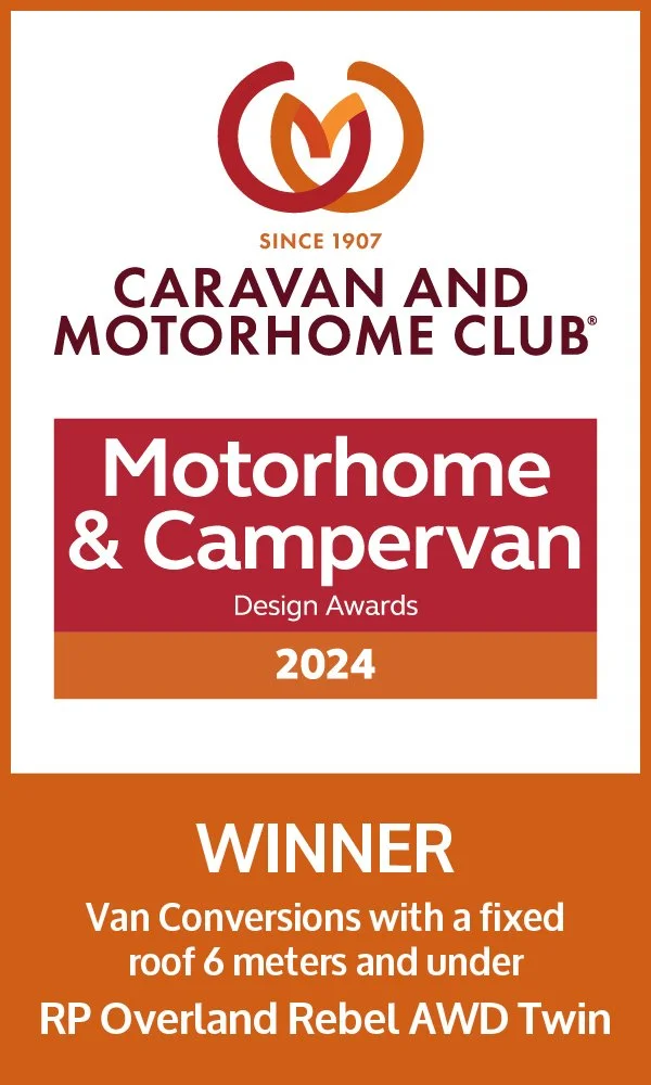 2024 Award for RP Motorhomes Winner Van Conversions with a fixed roof 6 meters and under for RP Overland Rebel AWD Twin from Caravan and Motorhome Club