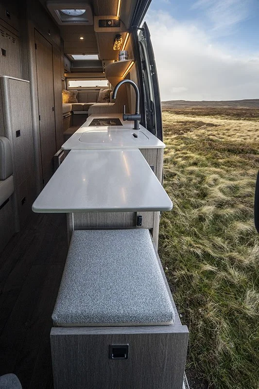 2026 Rebellion galley kitchen with Corian worktop pull out footstool