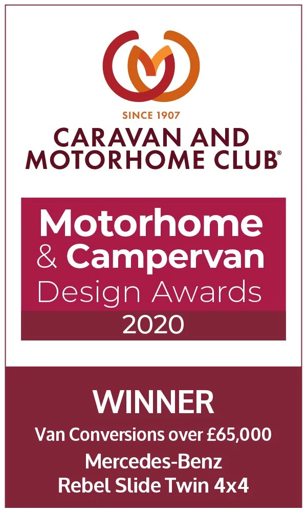 2022 Award for RP Motorhomes Winner Van Conversions over £65,000 for RP Rebel Slide Twin 4x4 from Caravan and Motorhome Club