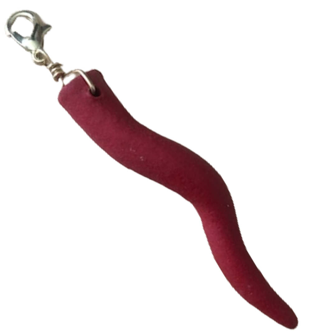Ceramic cornicello charm, red, with claw clasp