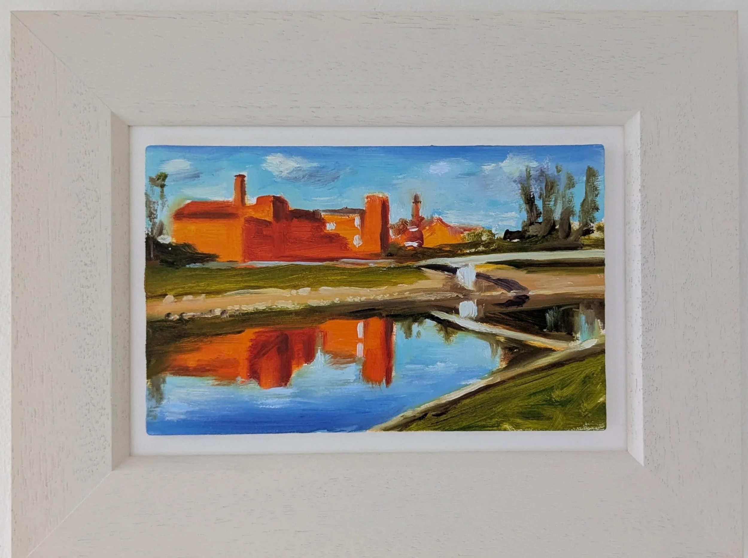 Mills by the River - Oil on board 15x24cm (29x38cm incl frame)