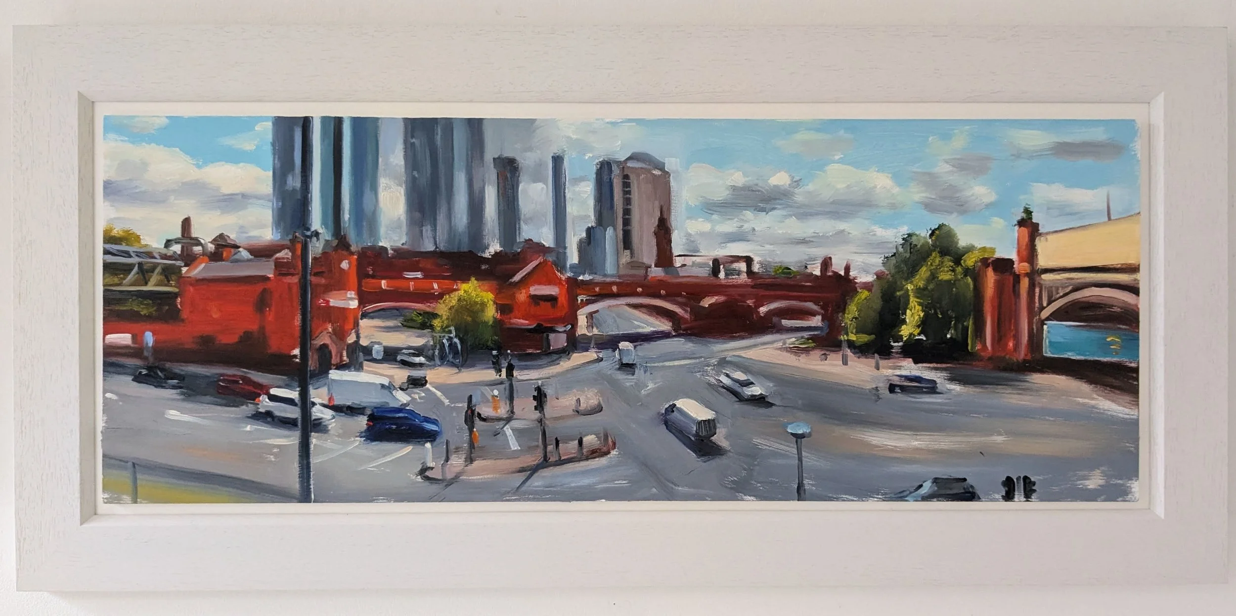 Deansgate & Whitworth St Panorama - Oil on board 30x81.5cm (44x95cm incl frame)