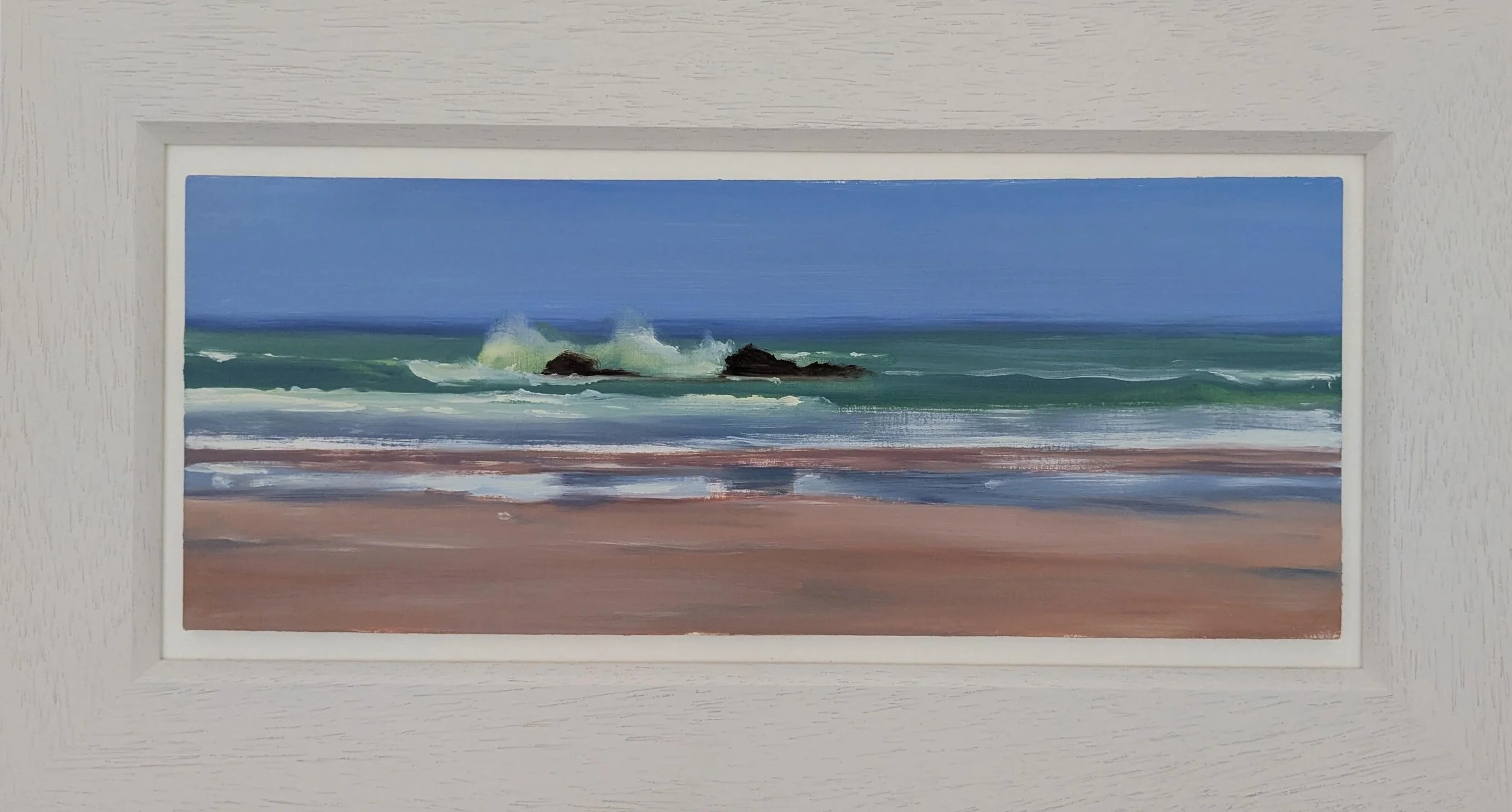 Porthmeor Beach, St Ives - Oil on board 17x43cm (31x57cm incl frame)