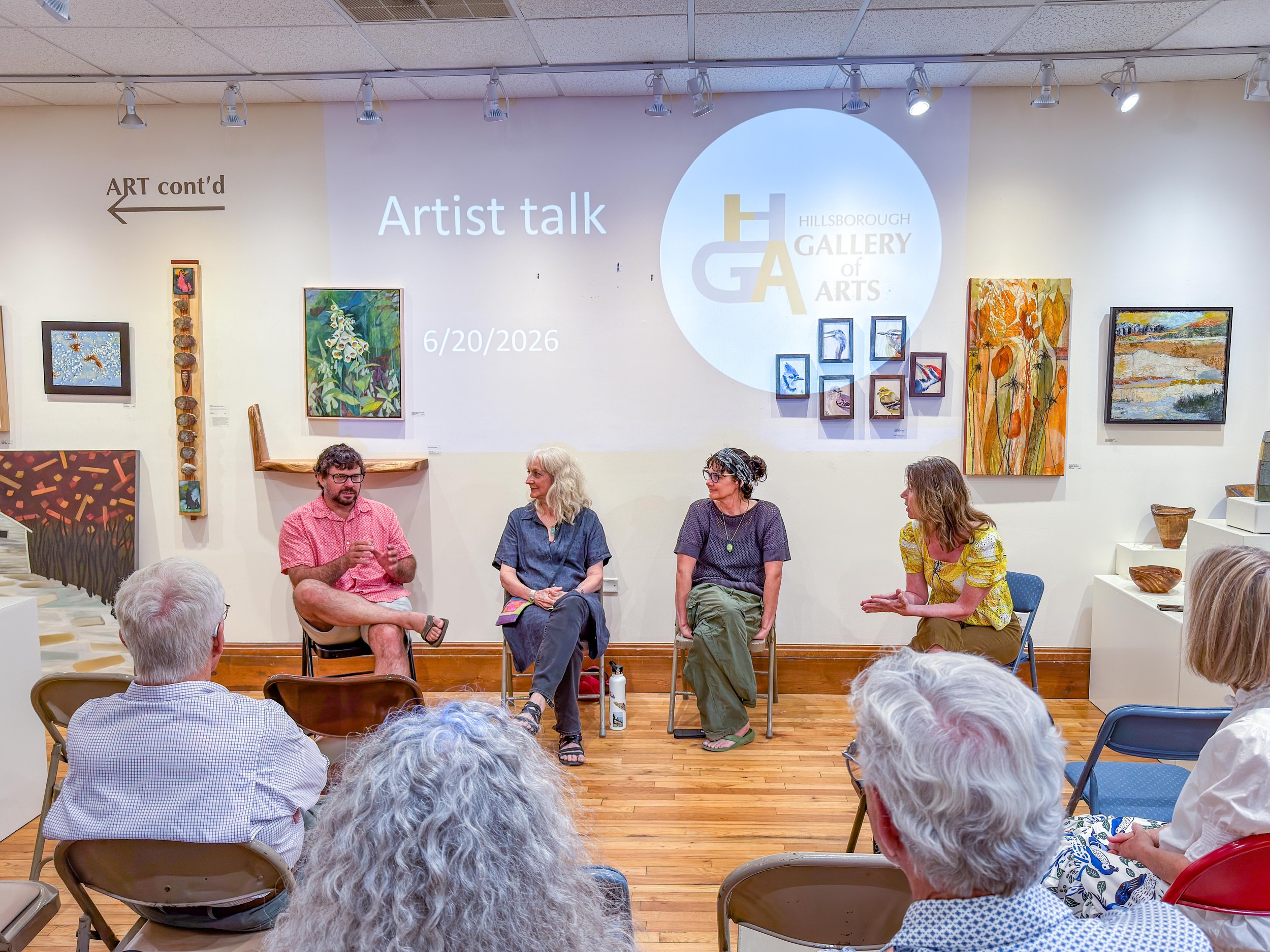artists giving a talk about their work in hillsborough, nc