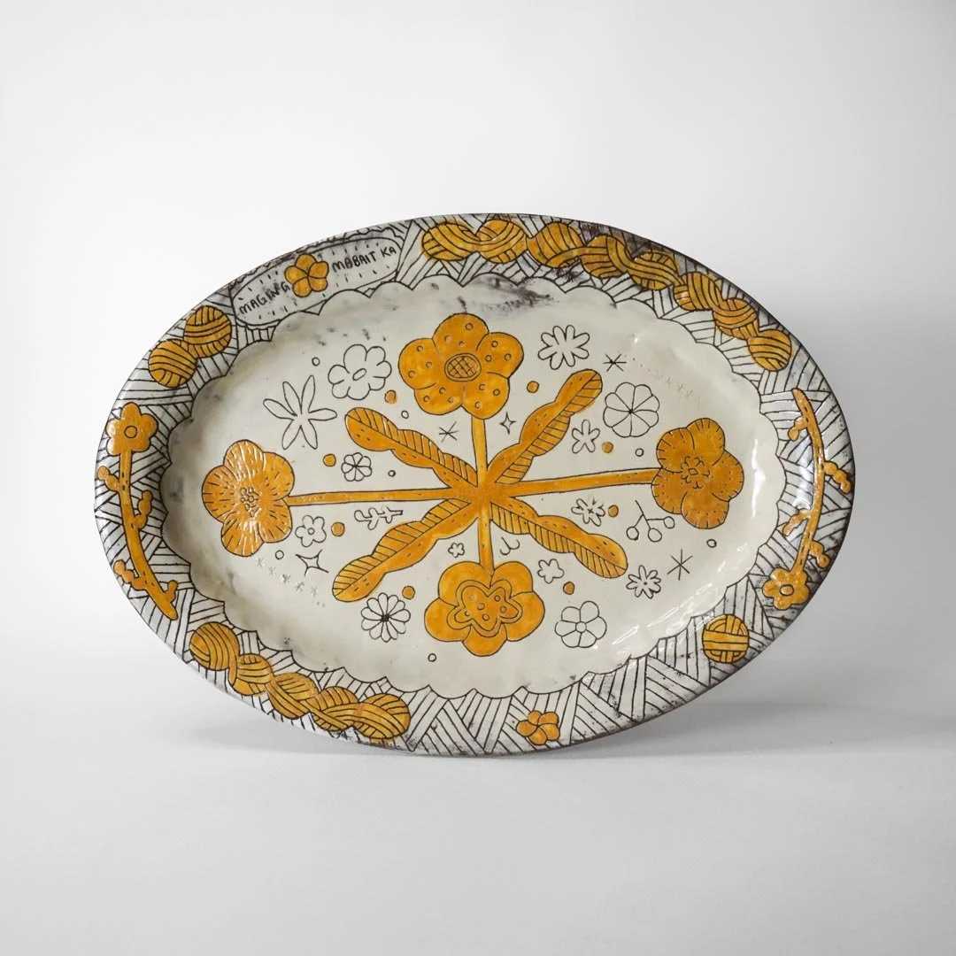bernadette januska yellow floral handdrawn ceramic plattern