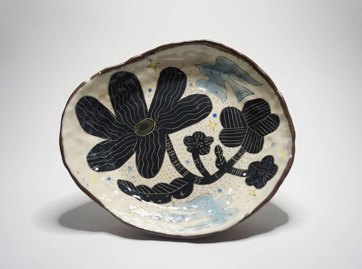 bernadette januska black and white floral platter