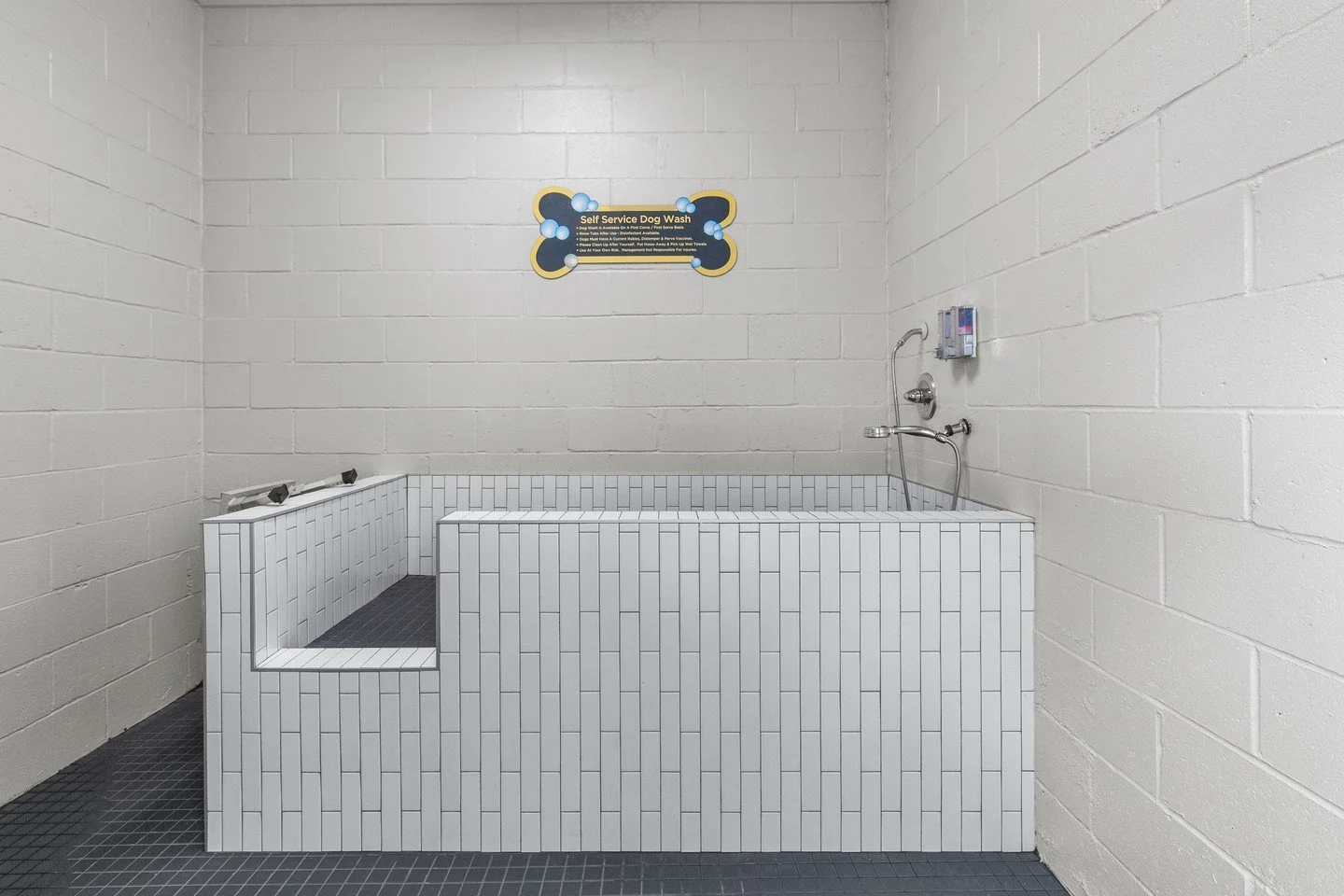 The Quarter House dog wash station makes cleanup quick, easy, and mess free.