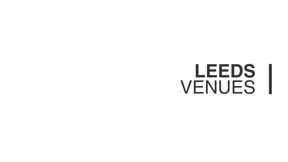 Black and gray text on a transparent background with the words "Leeds Venues" in bold letters.