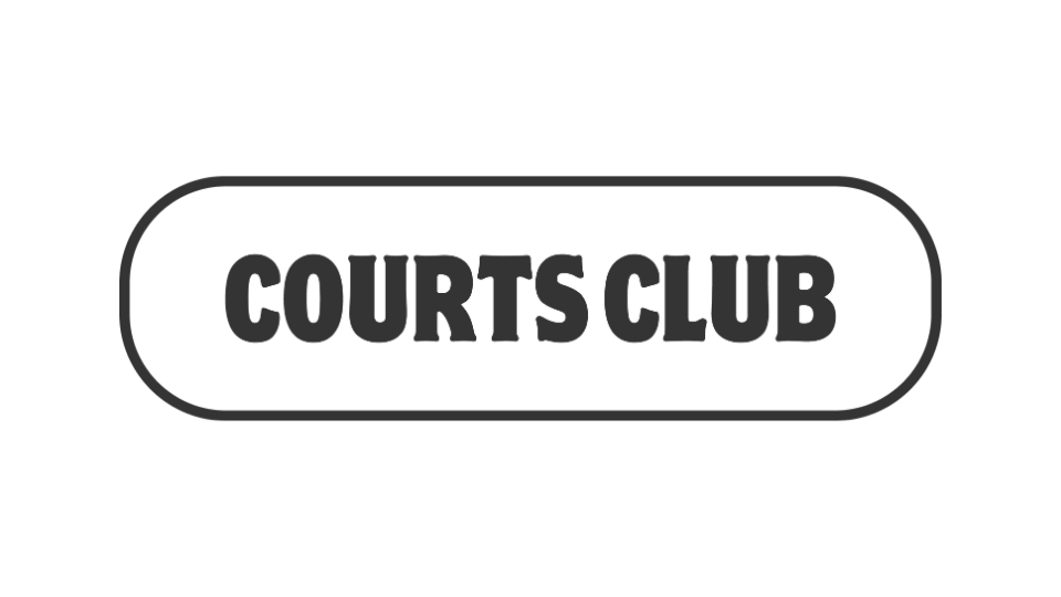 Logo with the text 'COURTS CLUB' inside an elongated oval shape