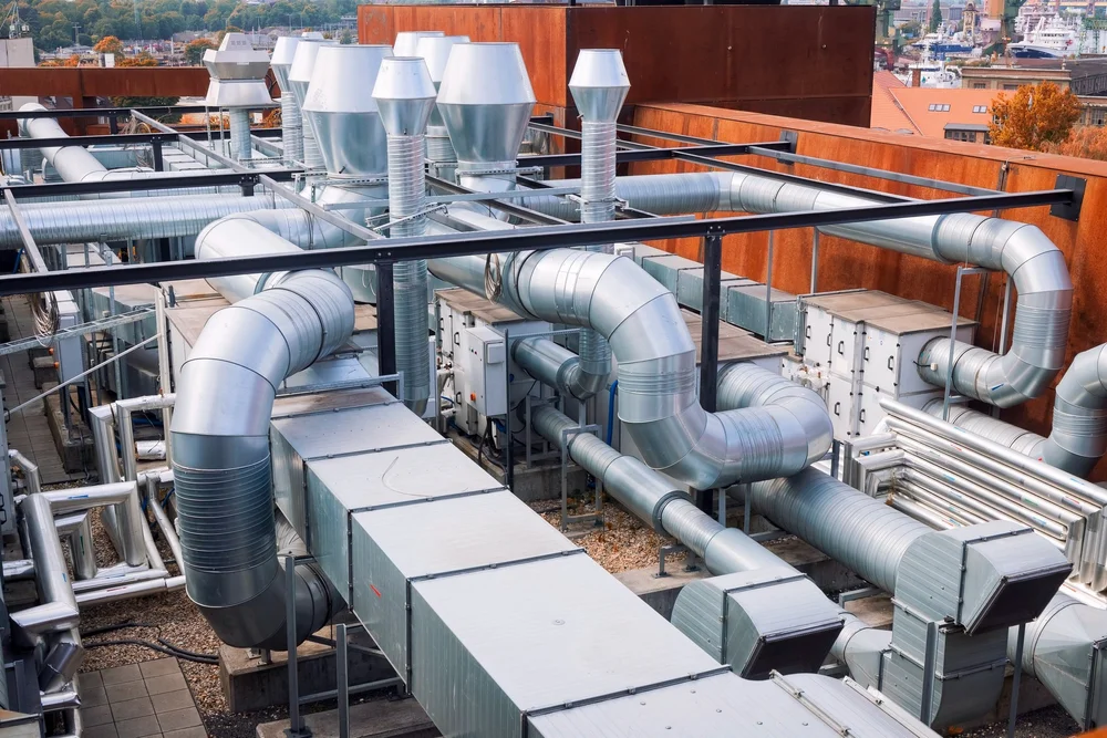 Commercial rooftop HVAC equipment and ductwork