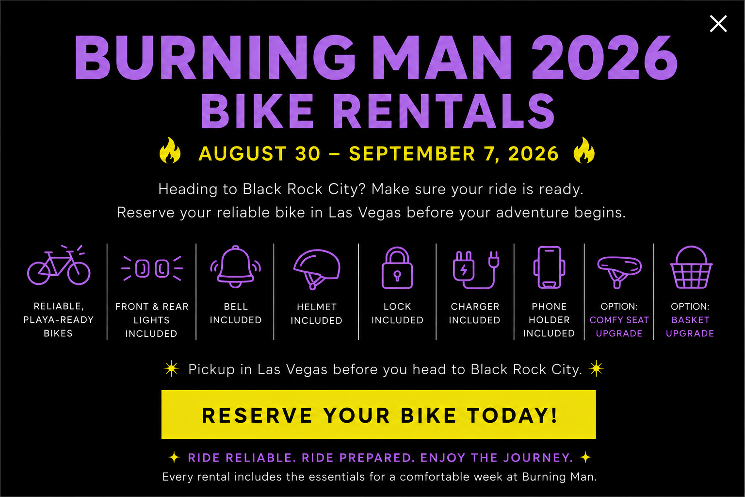 Burning Man 2026 bike rentals from Landmark Bike Rentals