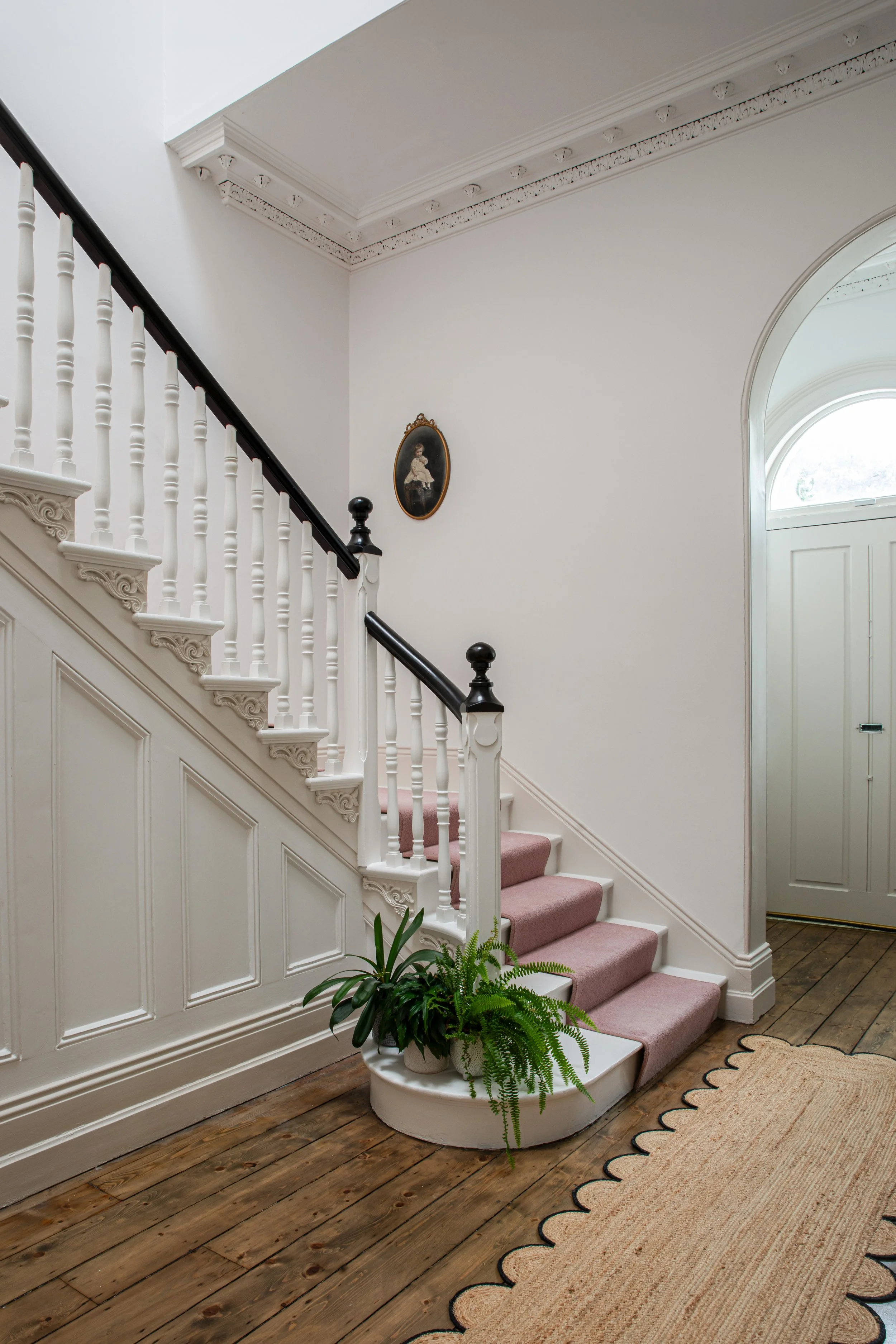 Entry Hallway view into the dining room in the Kenilworth Square Project, a Victorian home renovation in South Dublin by Porcha Design.