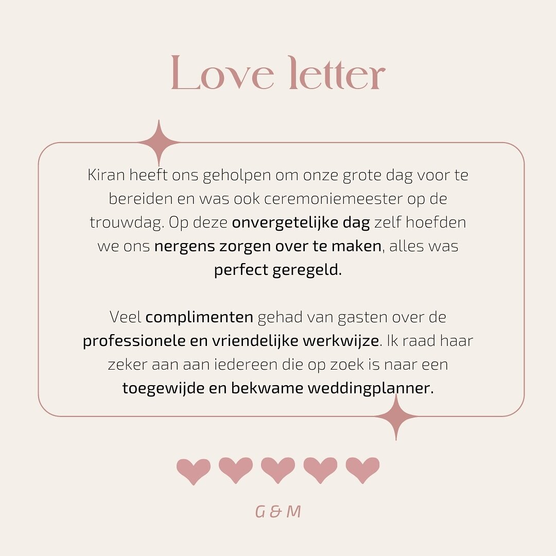 Love letters van klanten&hellip; 💭

G&amp;M trouwden in november 2023 in @kasteelwoerden en ik mocht hun weddingplanner/professioneel ceremoniemeester zijn 🏰 

Het was een prachtige dag en de persoonlijkheden van het bruidspaar kwamen mooi naar vor