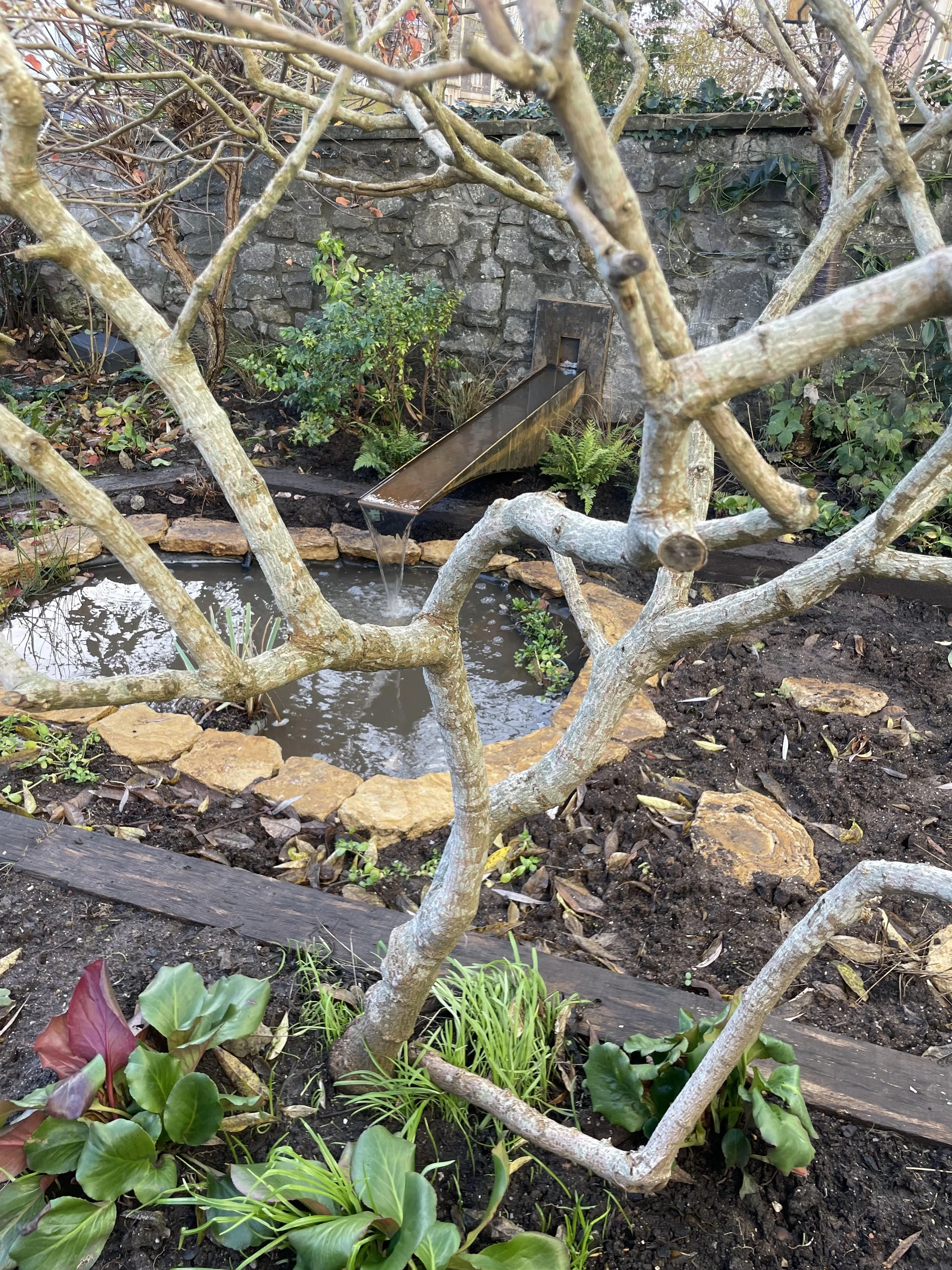 Sculptural rill with wildlife pond