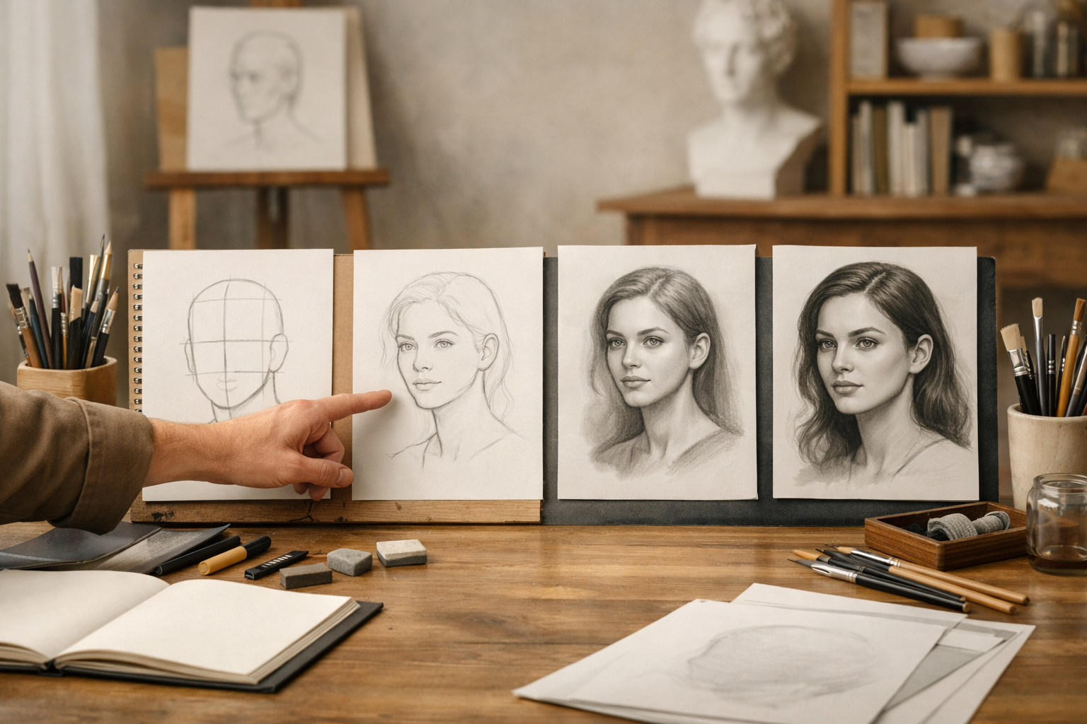 Instructor teaching about portrait drawing