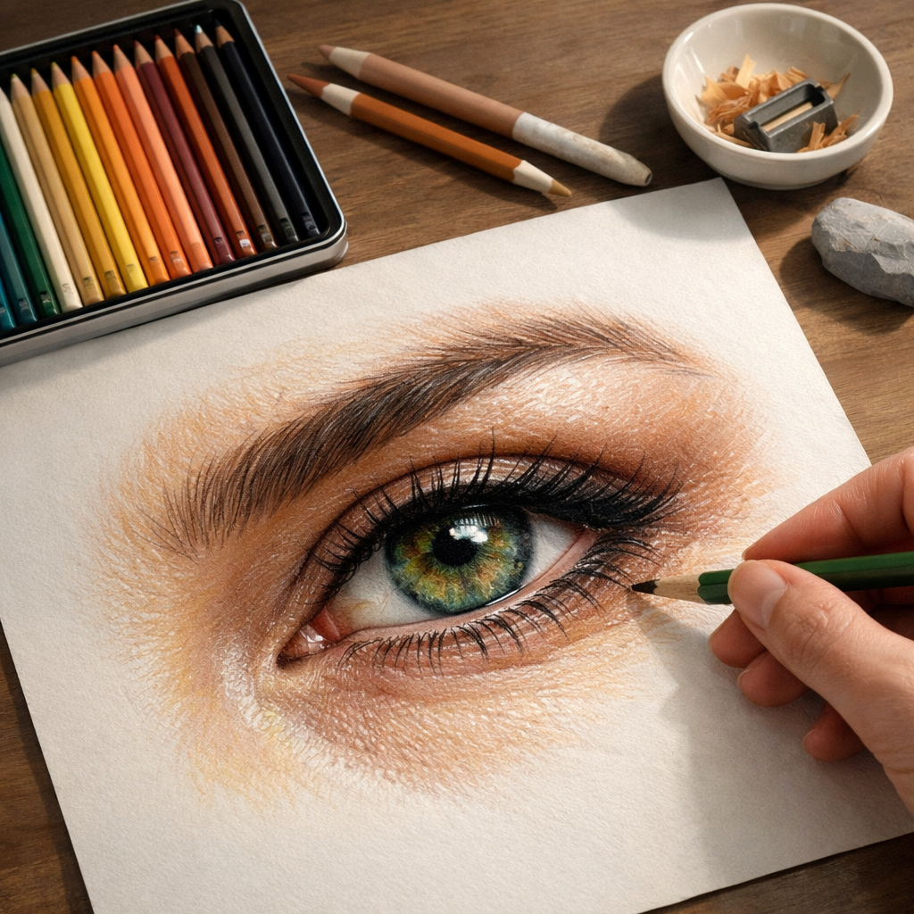 Realistic Human Eye with color pencil