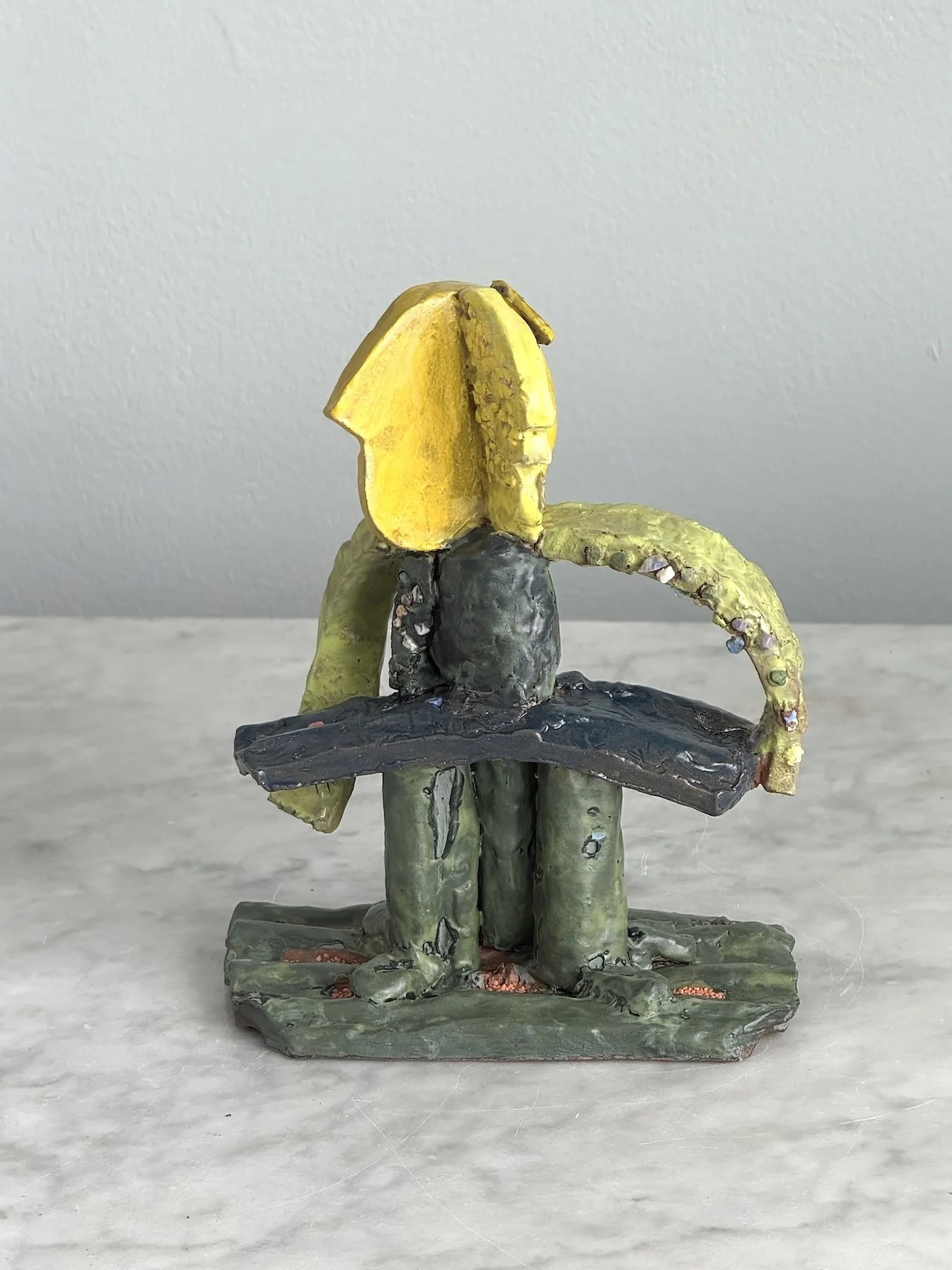 Yellow Chameleon (view1), glazed ceramic, approx. size 6" x 6", 2026