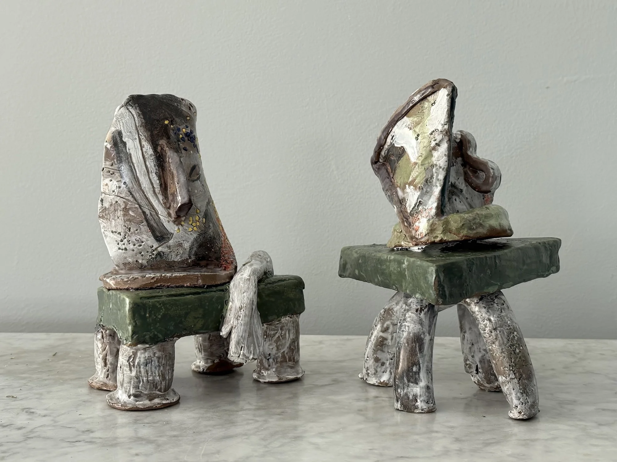 "Tonal Chameleons" glazed ceramic8" x 6" x 6", 2025