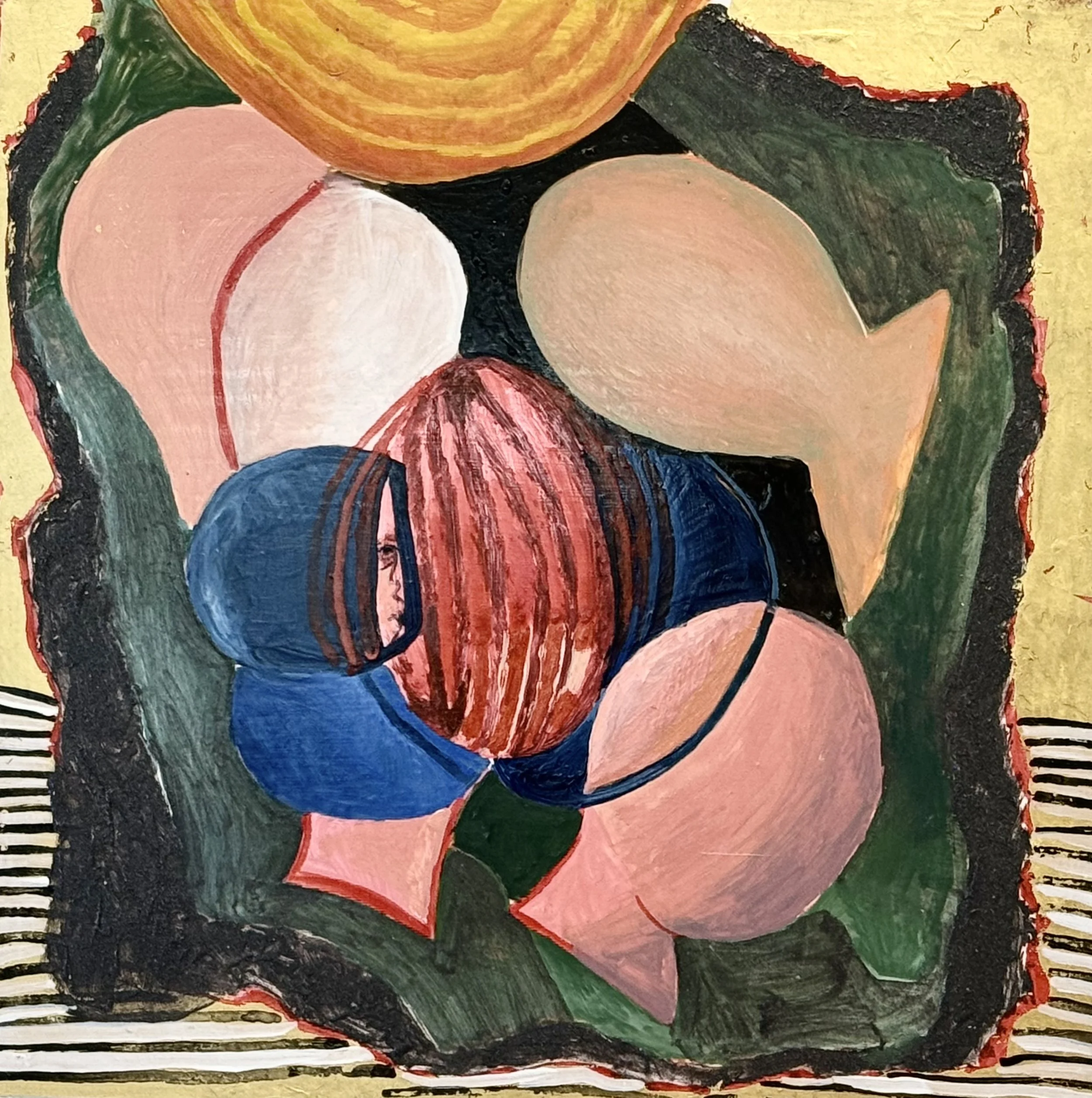 Assembly at the Edge of Memory, flashe on paper, 10" x 10", 2026, 