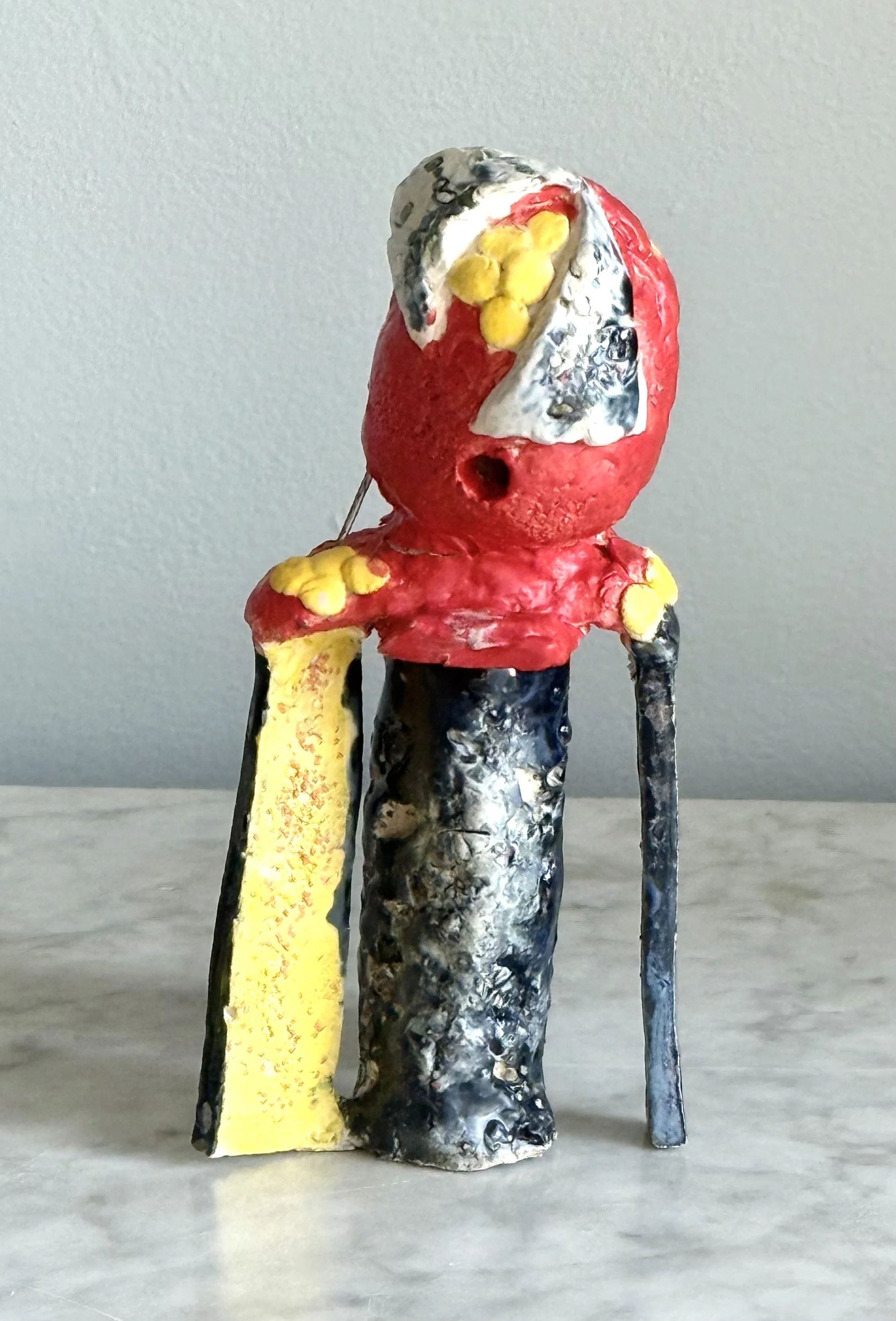 Red Head With Prop, glazed ceramic, 7" x 3", 2026