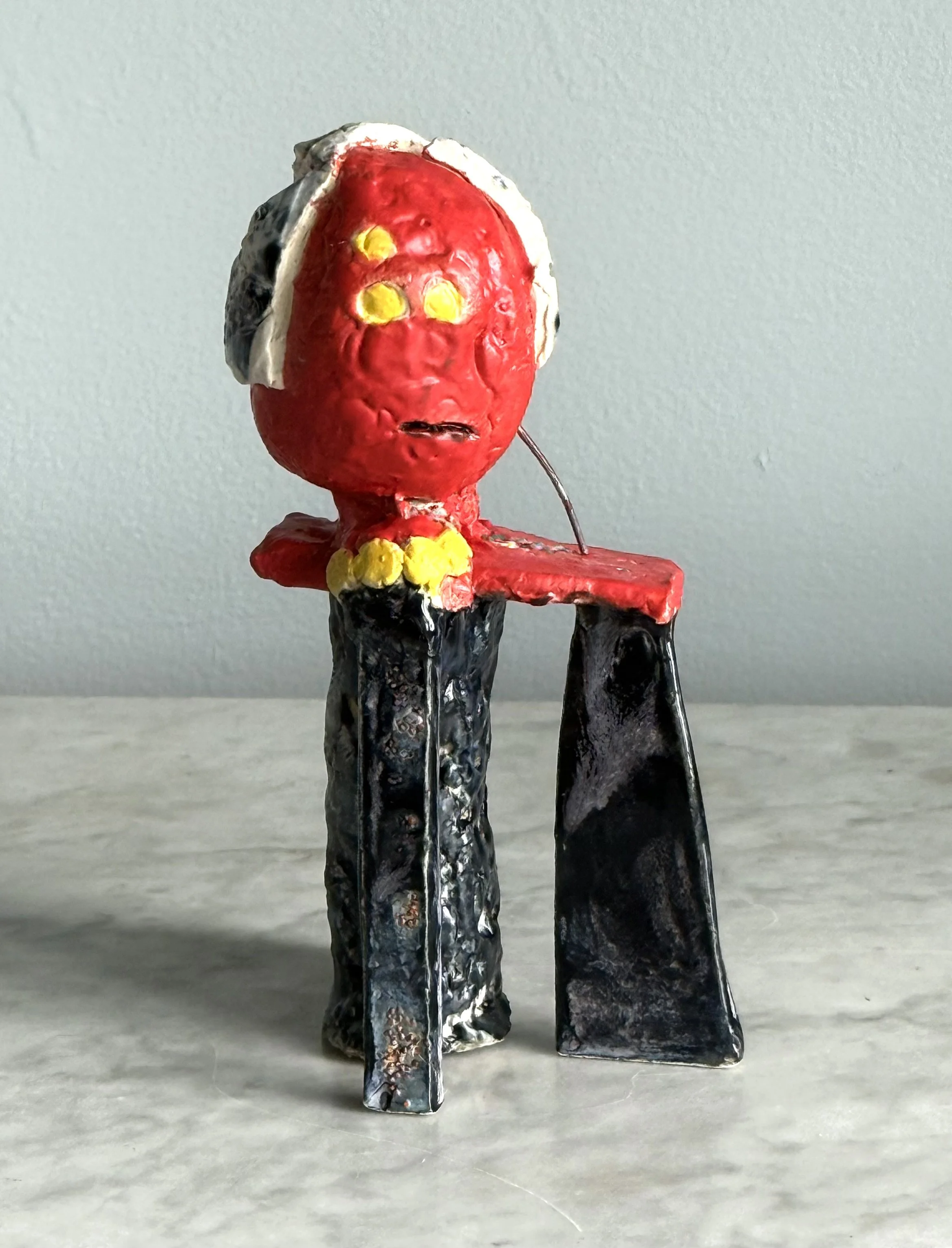 Red Head With Prop Side 2, glazed ceramic 7" x 3", 2026