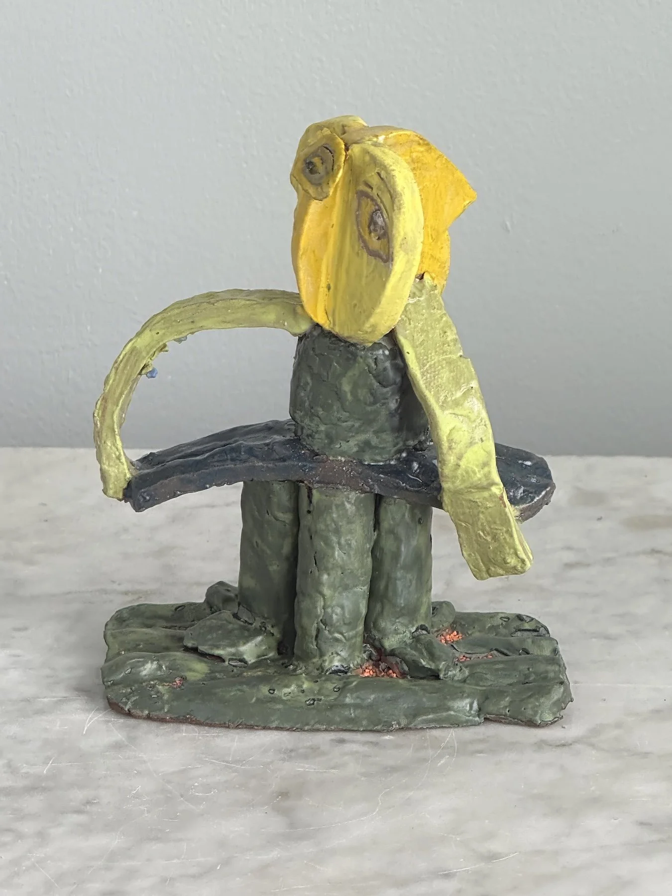 Yellow Chameleon (view2), glazed ceramic, approx. sized 6" x 6", 2026