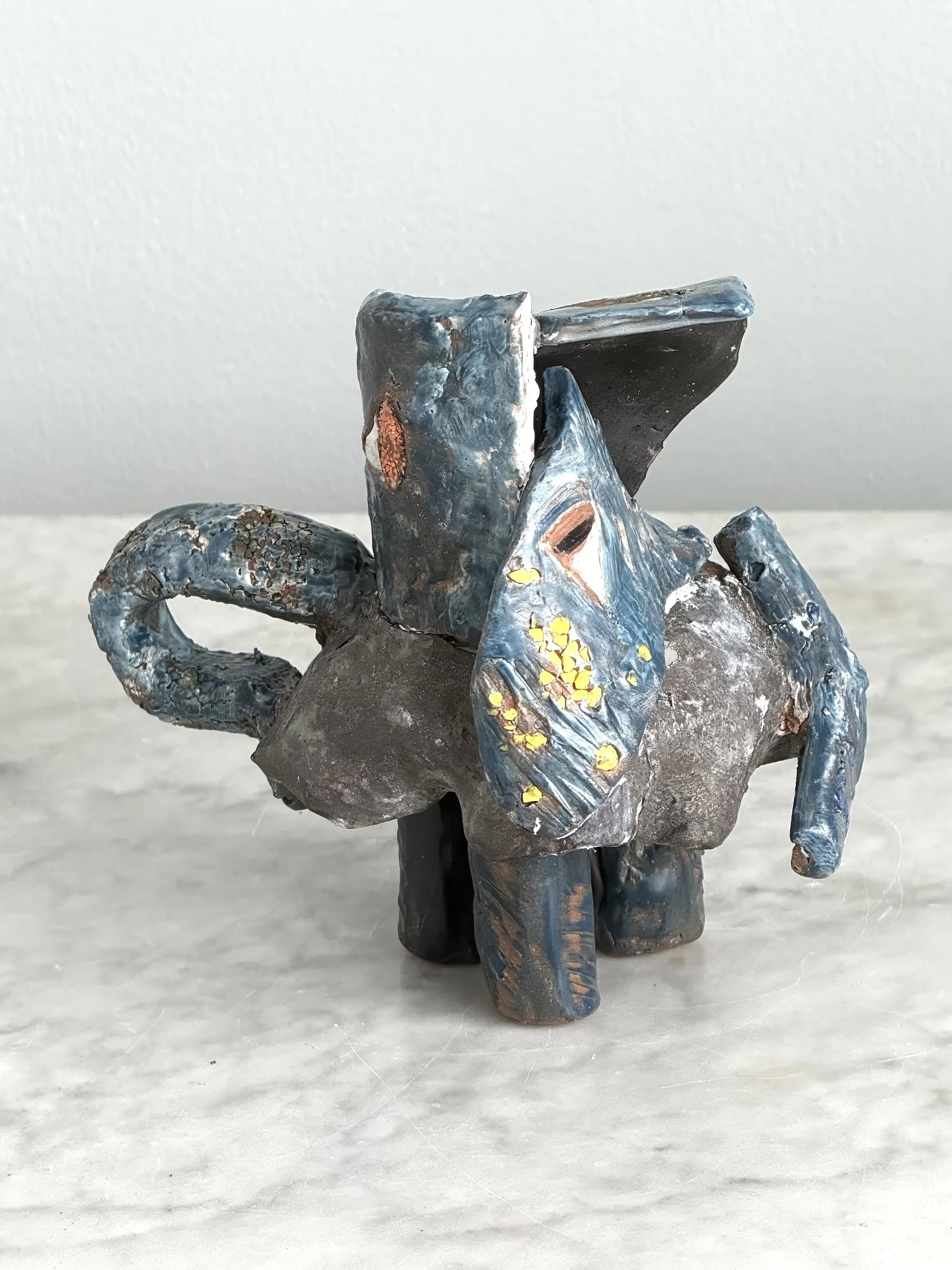 Blue Chameleon(view 1), glazed ceramic, approx. size 6" x 6", 2026