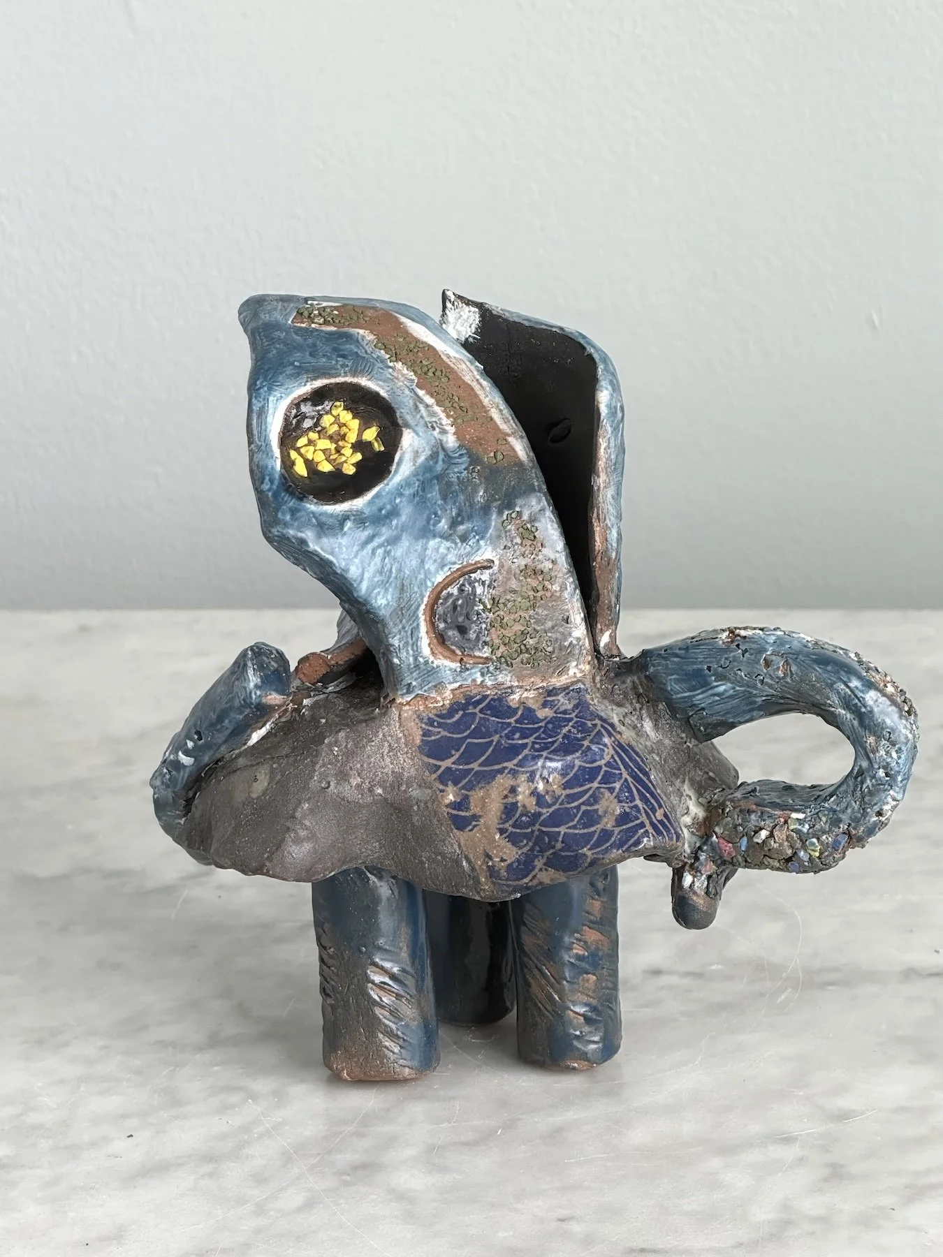 Blue Chameleon(view2), glazed ceramic, approx. size 6" x 6", 2026