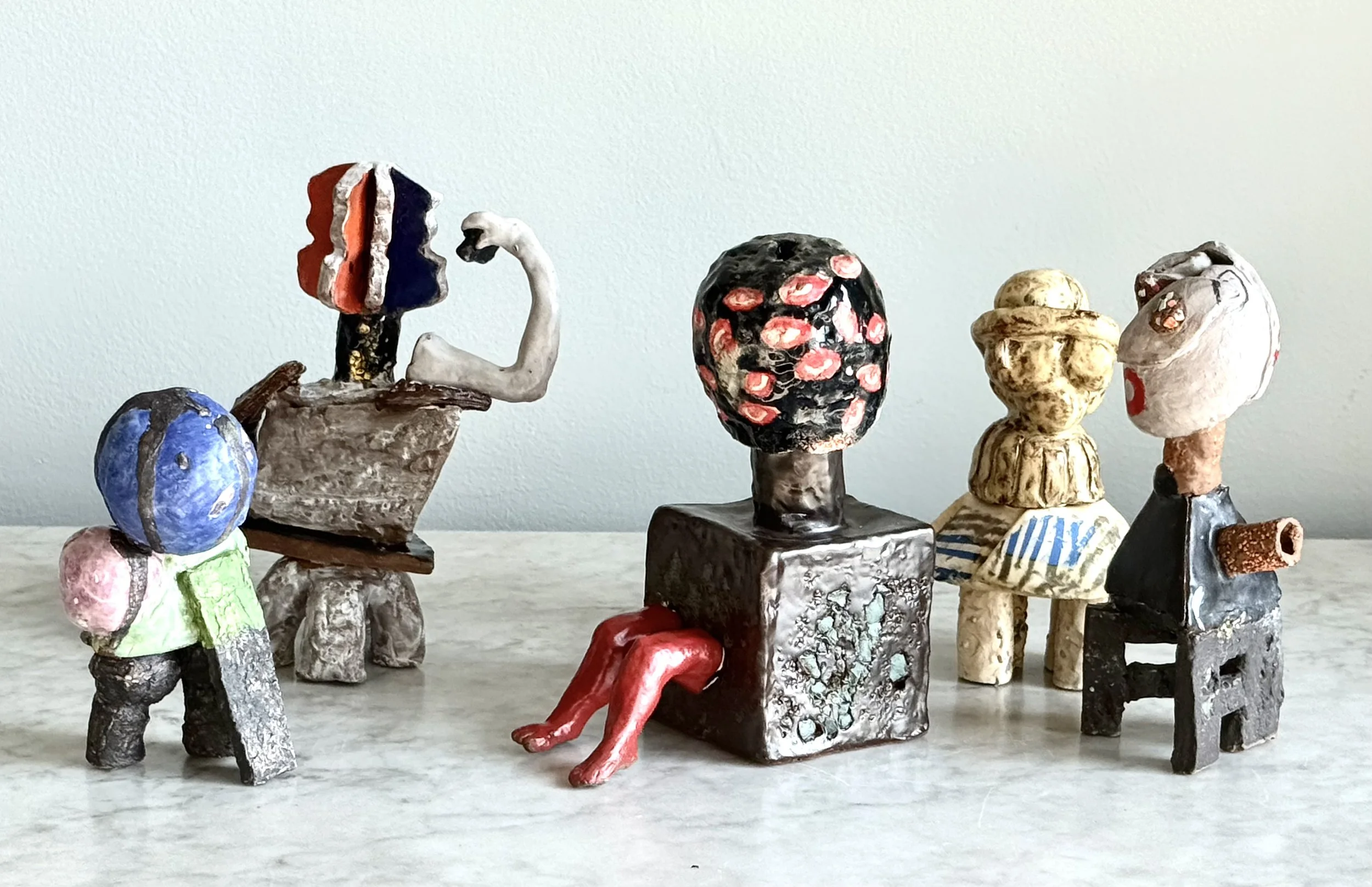 5 Chameleons Gathering, glazed ceramic, each approx. 6"  x 6", 2026