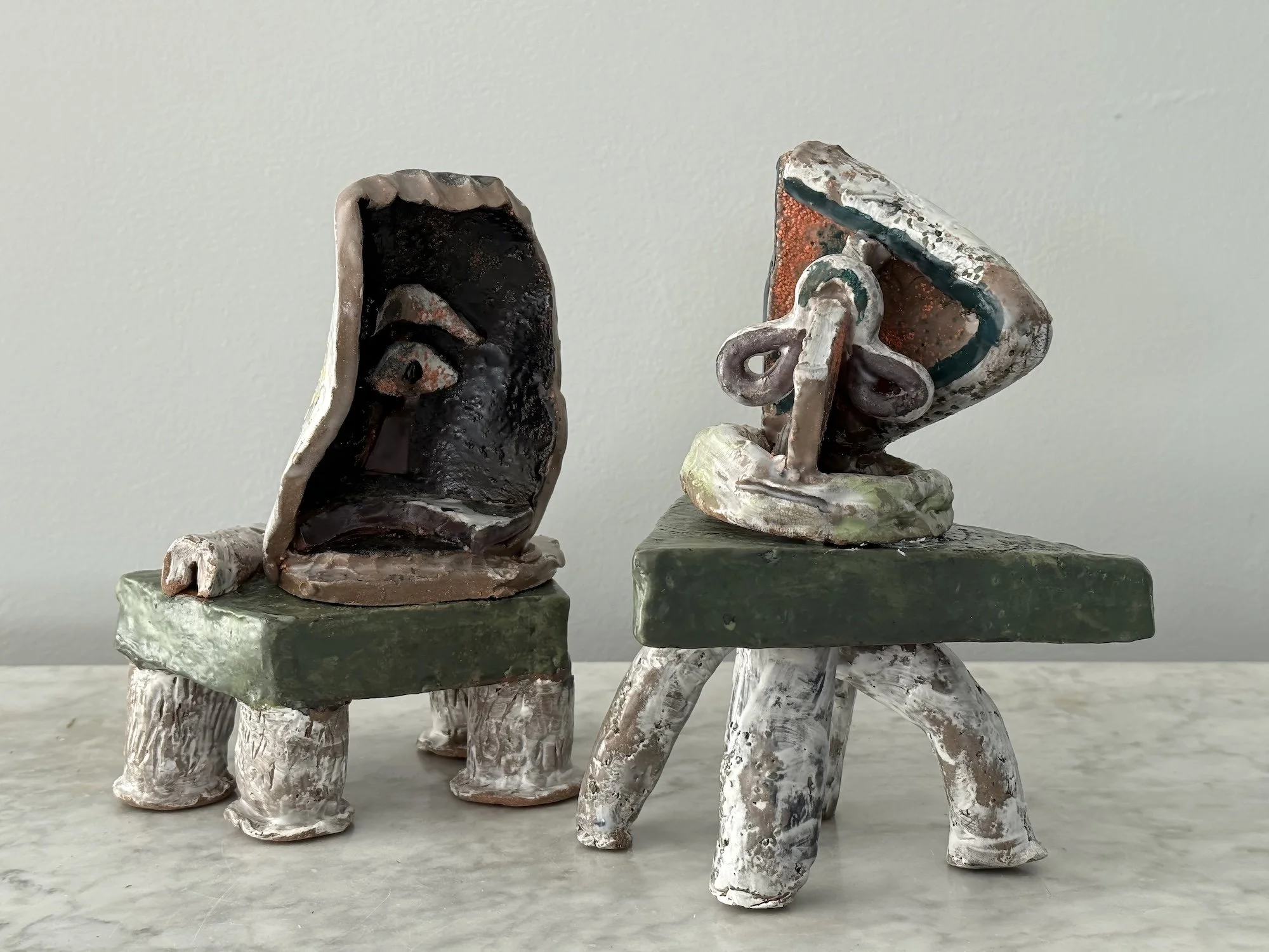 "Tonal Chameleons" view 2 Glazed ceramic, 8" x 6" x 6", 2025