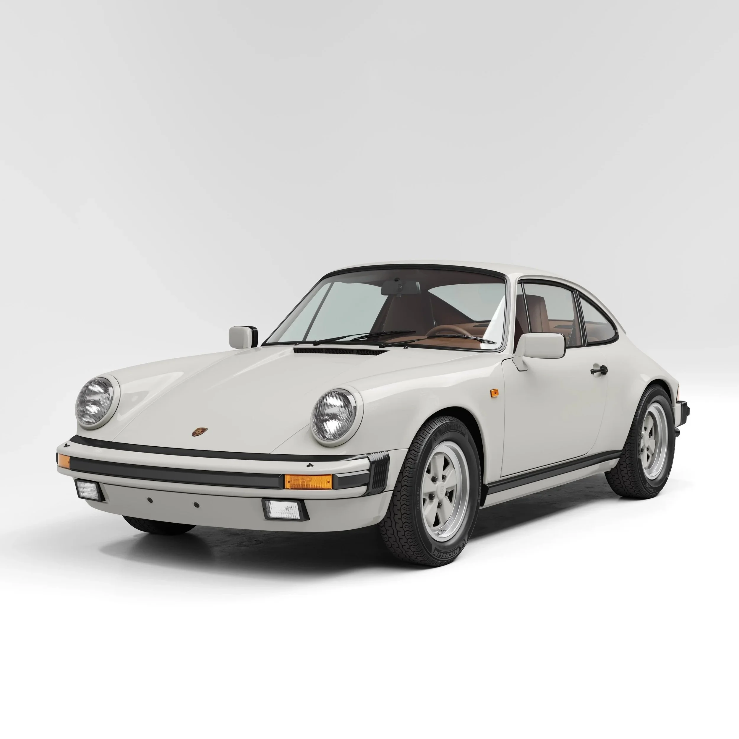 A classic white Porsche 911 sports car on a plain white background.