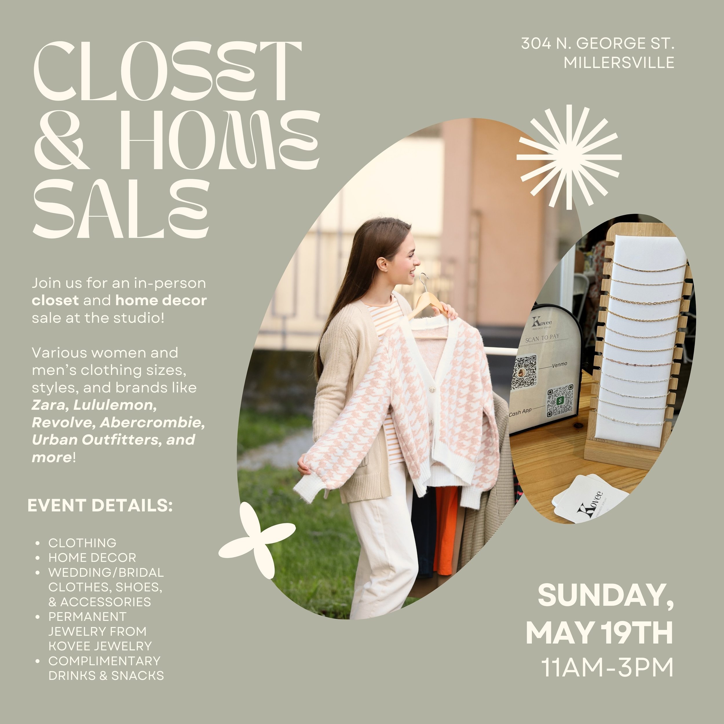 ✨ EVENT ANNOUNCEMENT ✨ 

Yet another fun event planned for May! Mark your calendars for Sunday, May 19th for an in-person Closet &amp; Home Decor Sale at Haven from 11am-3pm🛍️🏠🥂☁️ 

Looking for second-hand name brand clothes, accessories and home 