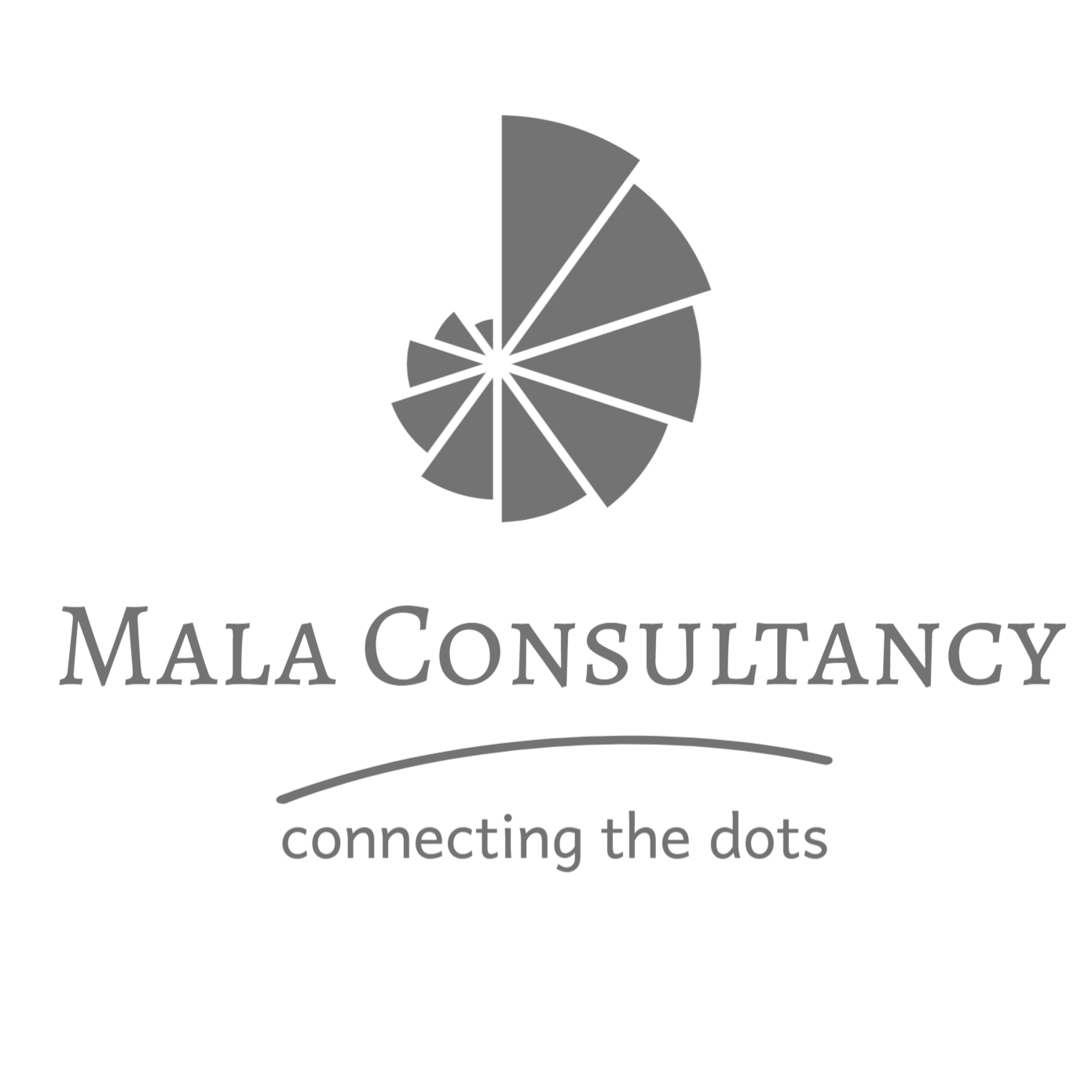 Black and white logo of Mala Consultancy featuring a circular dot-to-dot design at the top, the company name 'Mala Consultancy' in large font, and the tagline 'connecting the dots' underneath.