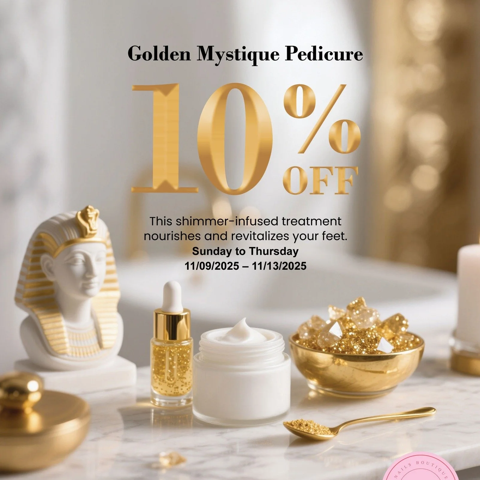 ✨ Step into pure luxury with our Golden Mystique Pedicure ✨
Infused with real gold extracts to restore softness and radiance &mdash; because your feet deserve the royal treatment 👑💛