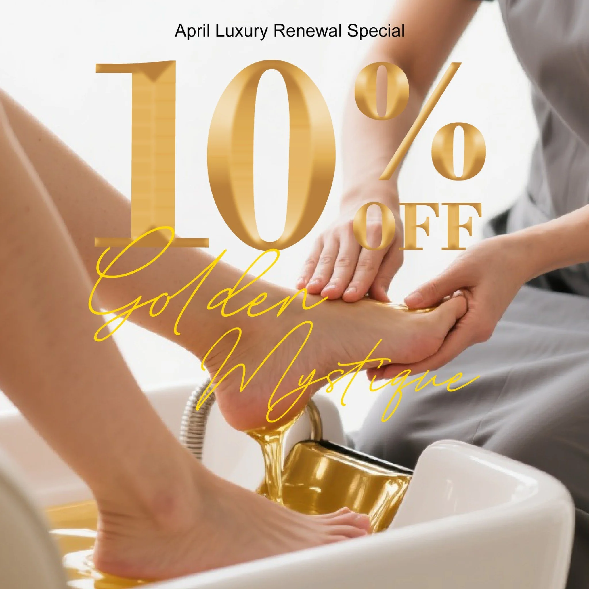 Step into luxury this spring with our Golden Mystique Pedicure! 👑✨

After months of dry indoor heat and heavy boots, your feet are ready for a radiant transformation. Enjoy 10% OFF all April long on this ancient Egypt-inspired ritual.

What&rsquo;s 