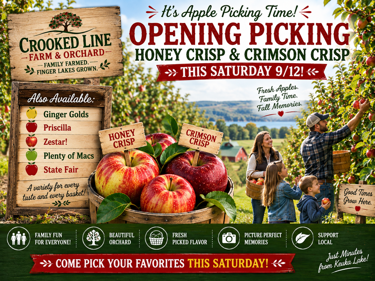 Honeycrisp & CrimsonCrisp Picking Opens This Saturday at Crooked Line Farm & Orchard!