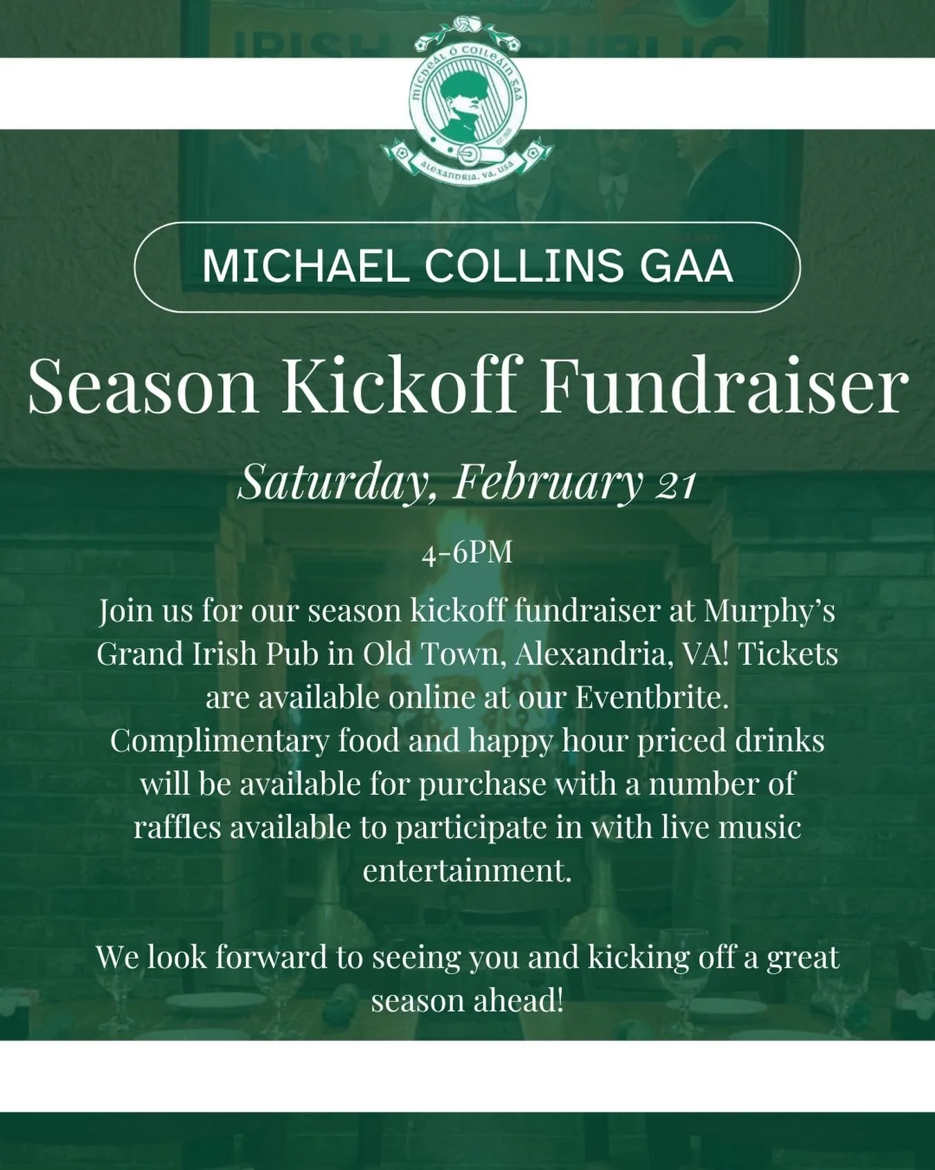 A little under a month out from our season kickoff fundraiser! Join us for  an afternoon of fun, food, happy hour priced drinks, raffles, and live entertainment at @alexandriamurphys. Please check the Eventbrite link in bio for more details. We look 