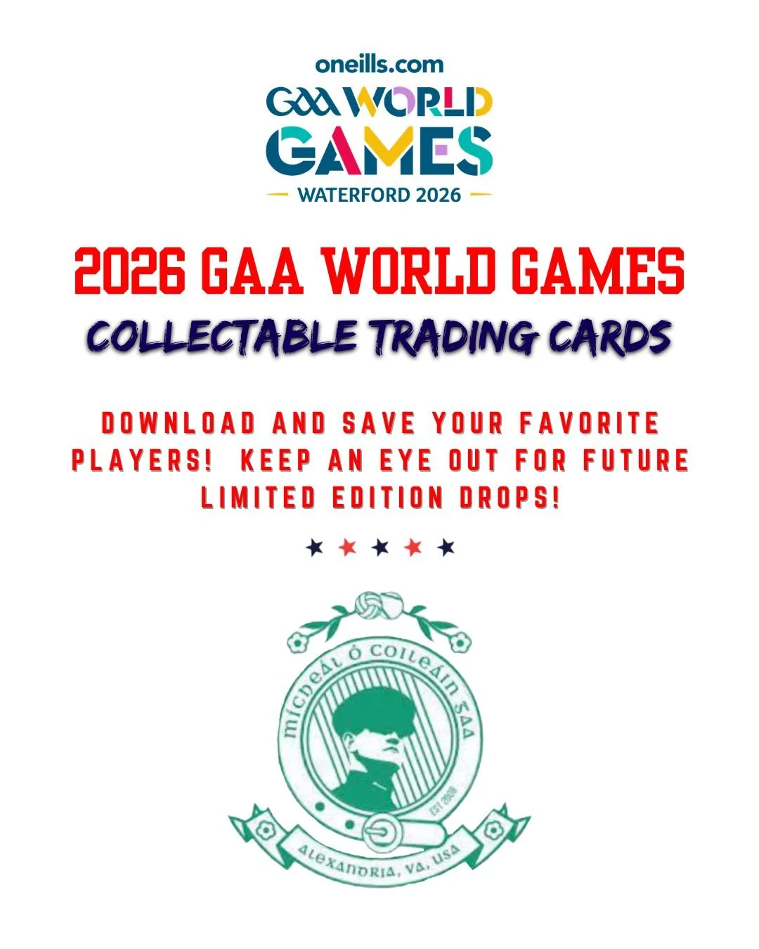 ‼️HOT OFF THE PRESSES‼️&nbsp;
&nbsp;
MCGAA 2026 GAA WORLD GAMES COLLECTIBLE TRADING CARDS NOW AVAILABLE (POST ONE OF TWO)!&nbsp;
&nbsp;
Share, swap, and trade your favorite players and give our generous individual sponsors some love! The lads are exc
