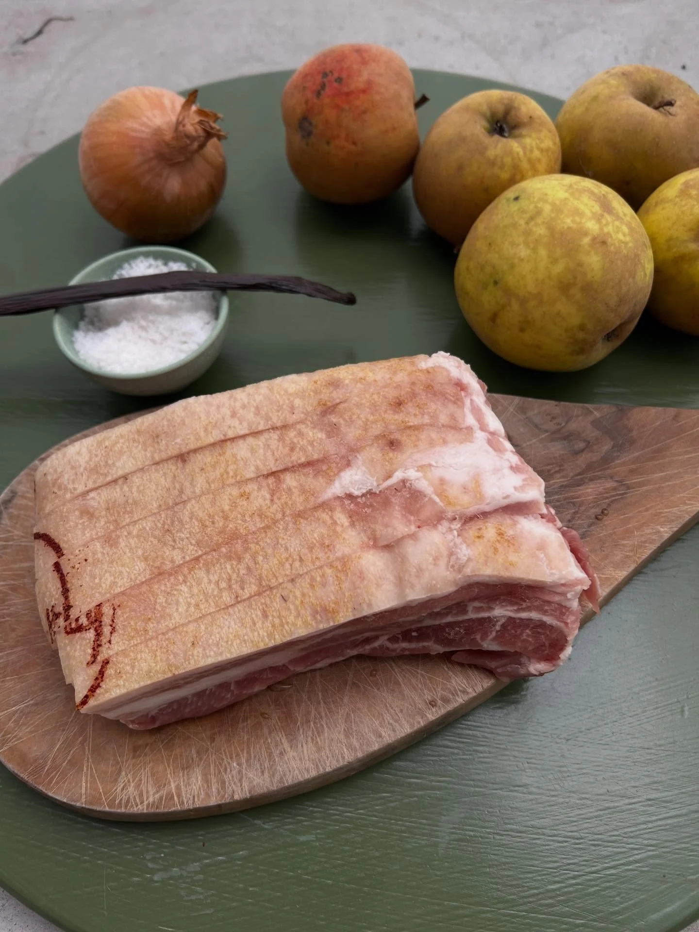 &AElig;blefl&aelig;sk/Aebleflaesk or appel pork is a historical Danish recipe that is closely connected to Christmas and this time of year. 
&nbsp;
My homemade dish is made from good local and organic ingredients.
Slices of organic pork belly roasted