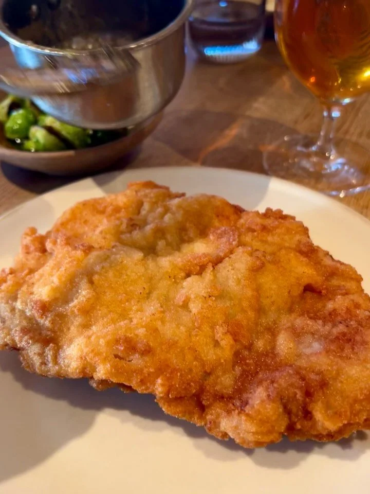 Schnitzel at Restaurant Barr

Thank you for the most delicious schnitzel with an alternative crispy coating.
Free-range pork, Brussels sprouts, horseradish cream and Barr&rsquo;s brown butter sauce with anchovies and elderflower capers.
&nbsp;
I&rsqu