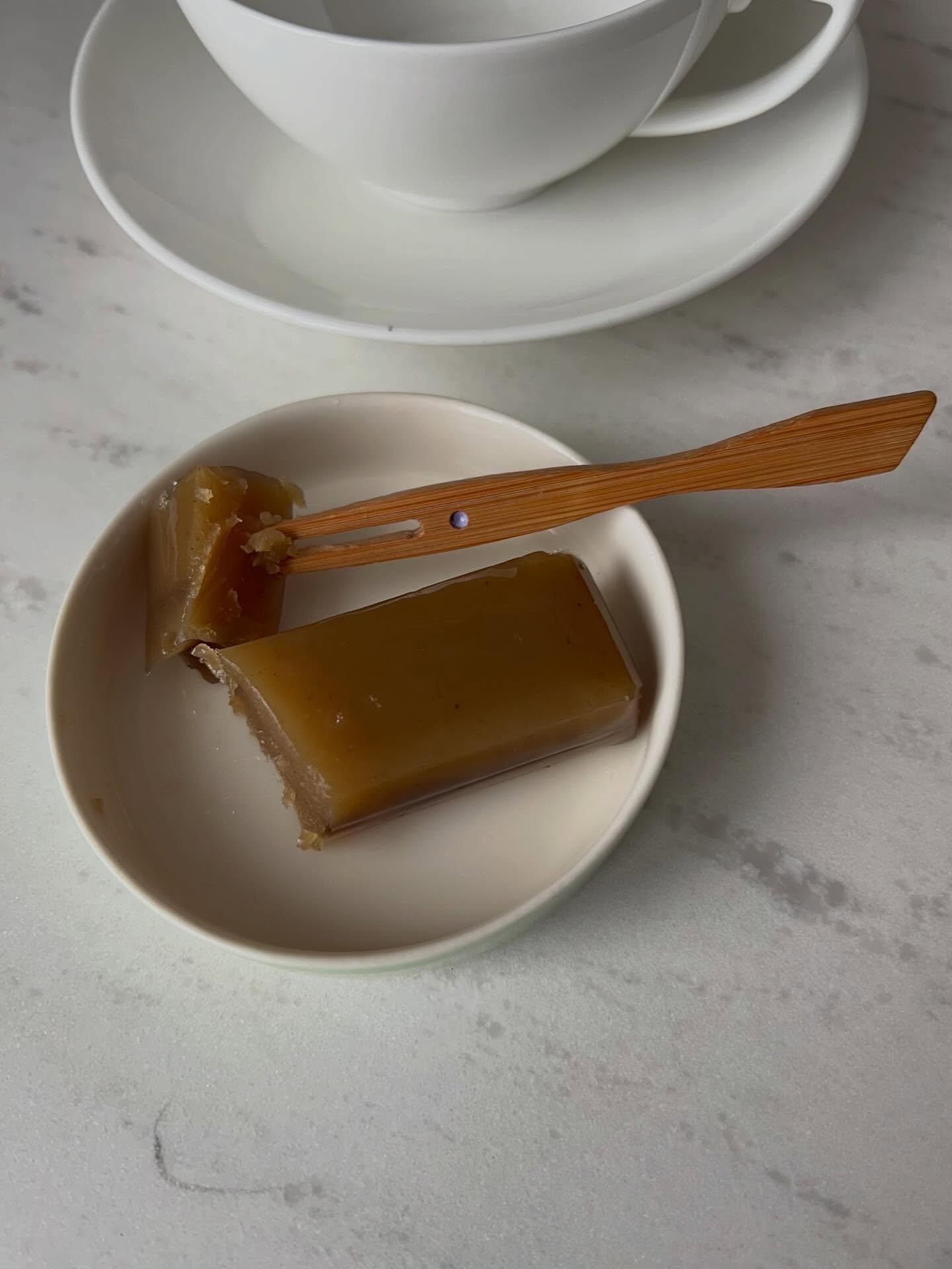 Wagashi are Japanese confections and there are many different types. The sweet wagashi are served before the bitter green tea. The flavor function of this serving is to balance bitterness and sweetness. 
&nbsp;
Here are two confections made with ches