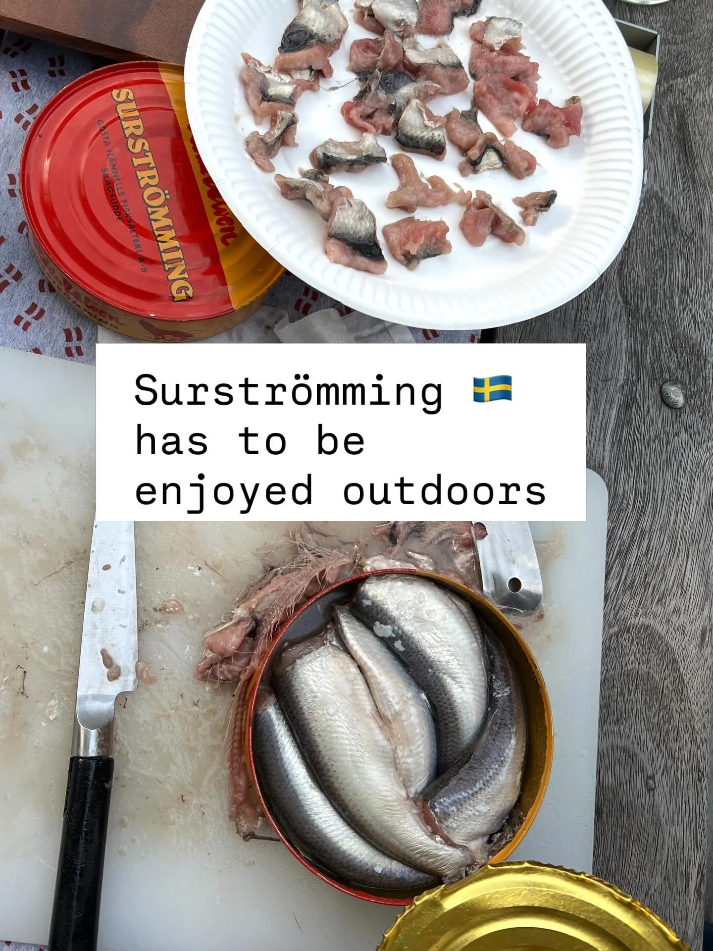 I g&aring;r inviterede vores nabo os til surstr&ouml;mming-sammenkomst i g&aring;rden for os med madmod og lyst til at dele noget us&aelig;dvanligt.
&nbsp;
Surstr&ouml;mming er en svensk specialitet og p&aring; den internationale liste over hate food