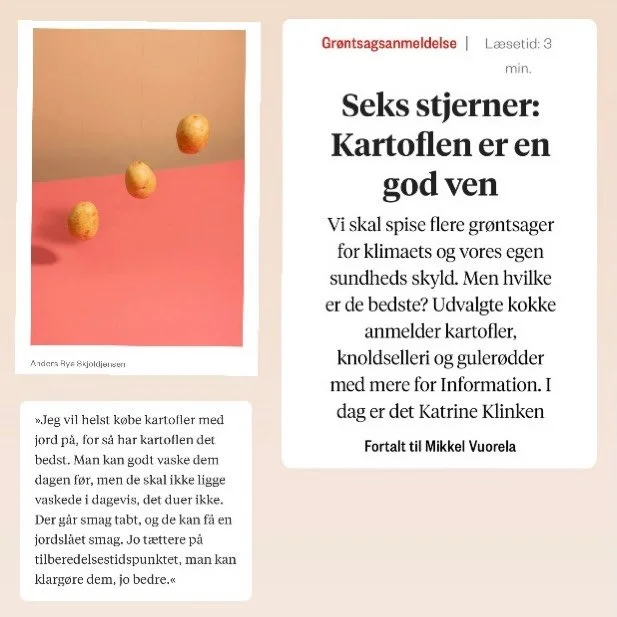 Jeg er en kartoffeldansker. Helt bogstaveligt.
&nbsp;
6 ud af 6 stjerner med stor k&aelig;rlighed til kartoflen i weekendens Information. &nbsp;I serien &ldquo;Information anmelder gr&oslash;ntsager&rdquo;
&nbsp;
Jeg kan simpelthen ikke undv&aelig;re